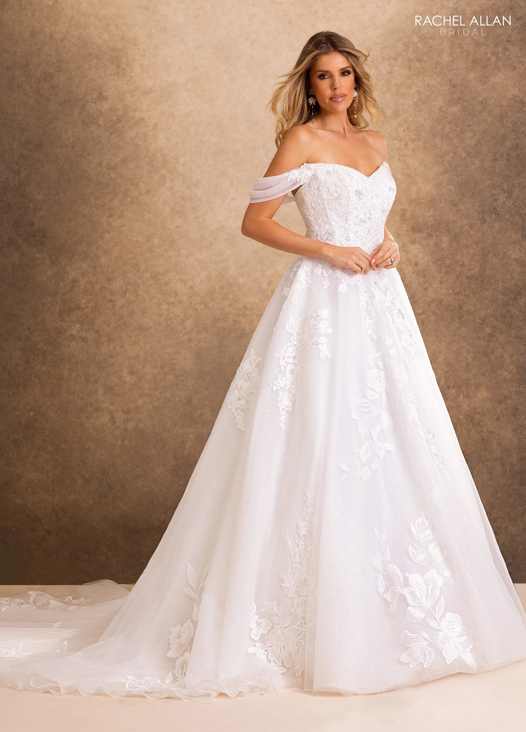 Strapless Curved Neck Floor-Length Tulle Wedding Dress A-Line Rachel Allan RB4259