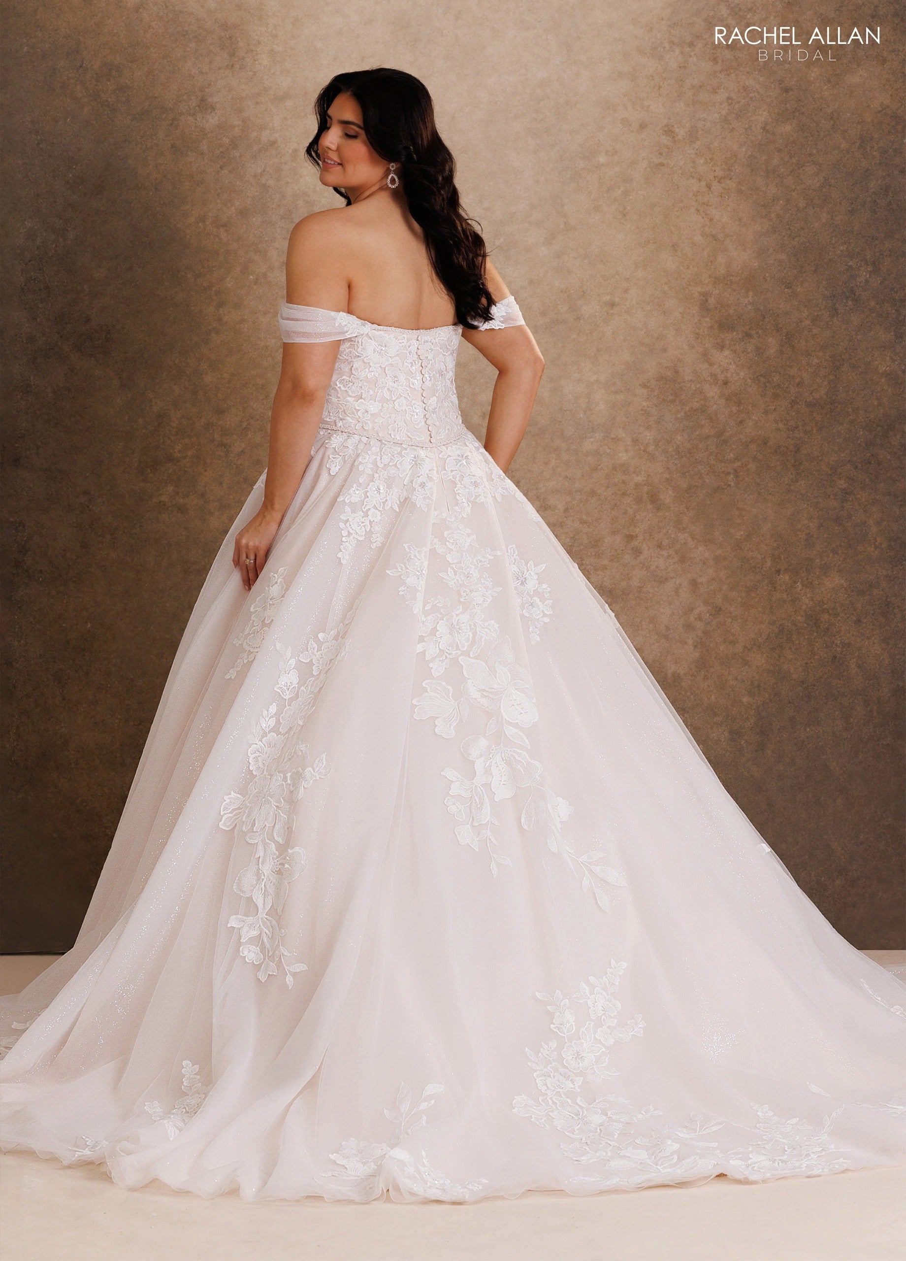 Strapless Curved Neck Floor-Length Tulle Wedding Dress A-Line Rachel Allan RB4259