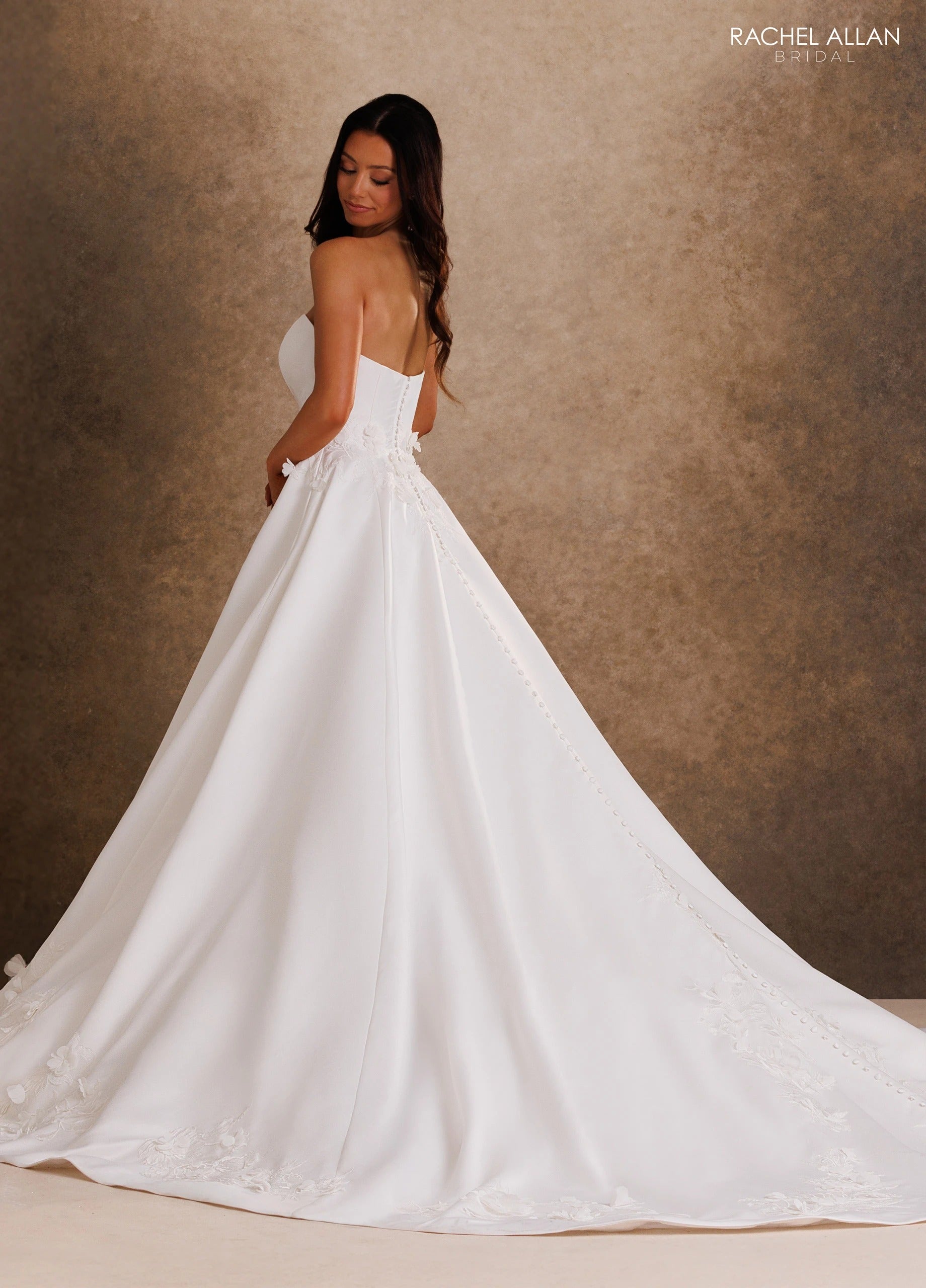 Strapless Curved Neck Floor-Length Mikado Wedding Dress Ball Gown Rachel Allan RB4254