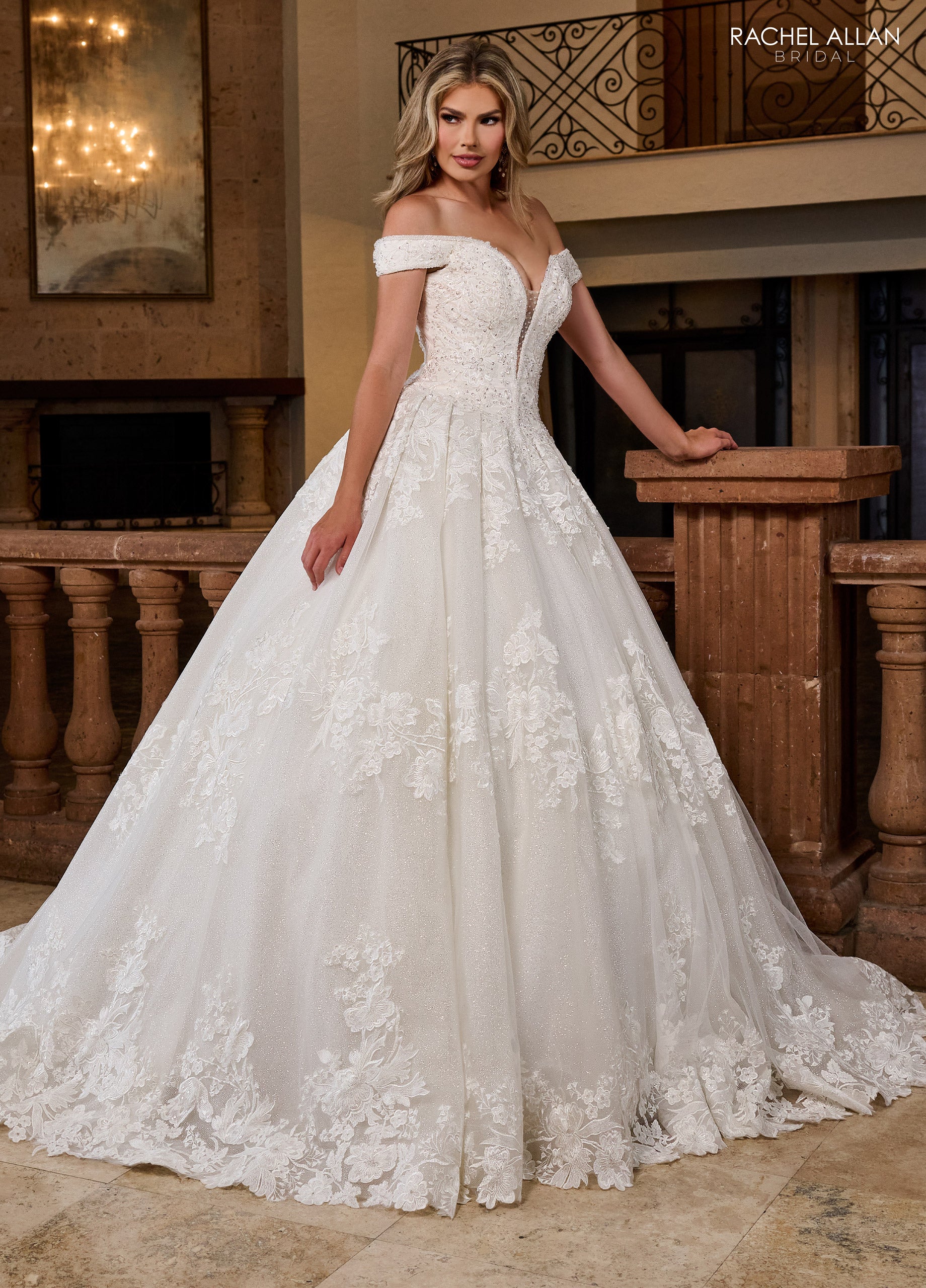 Rachel Allan RB4201 Long Ball Gown Glitter Wedding Dress
