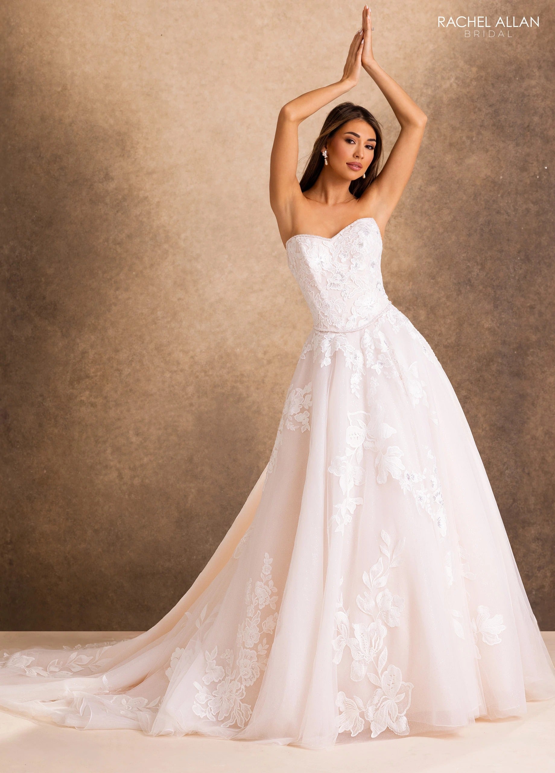 Strapless Curved Neck Floor-Length Tulle Wedding Dress A-Line Rachel Allan RB4259