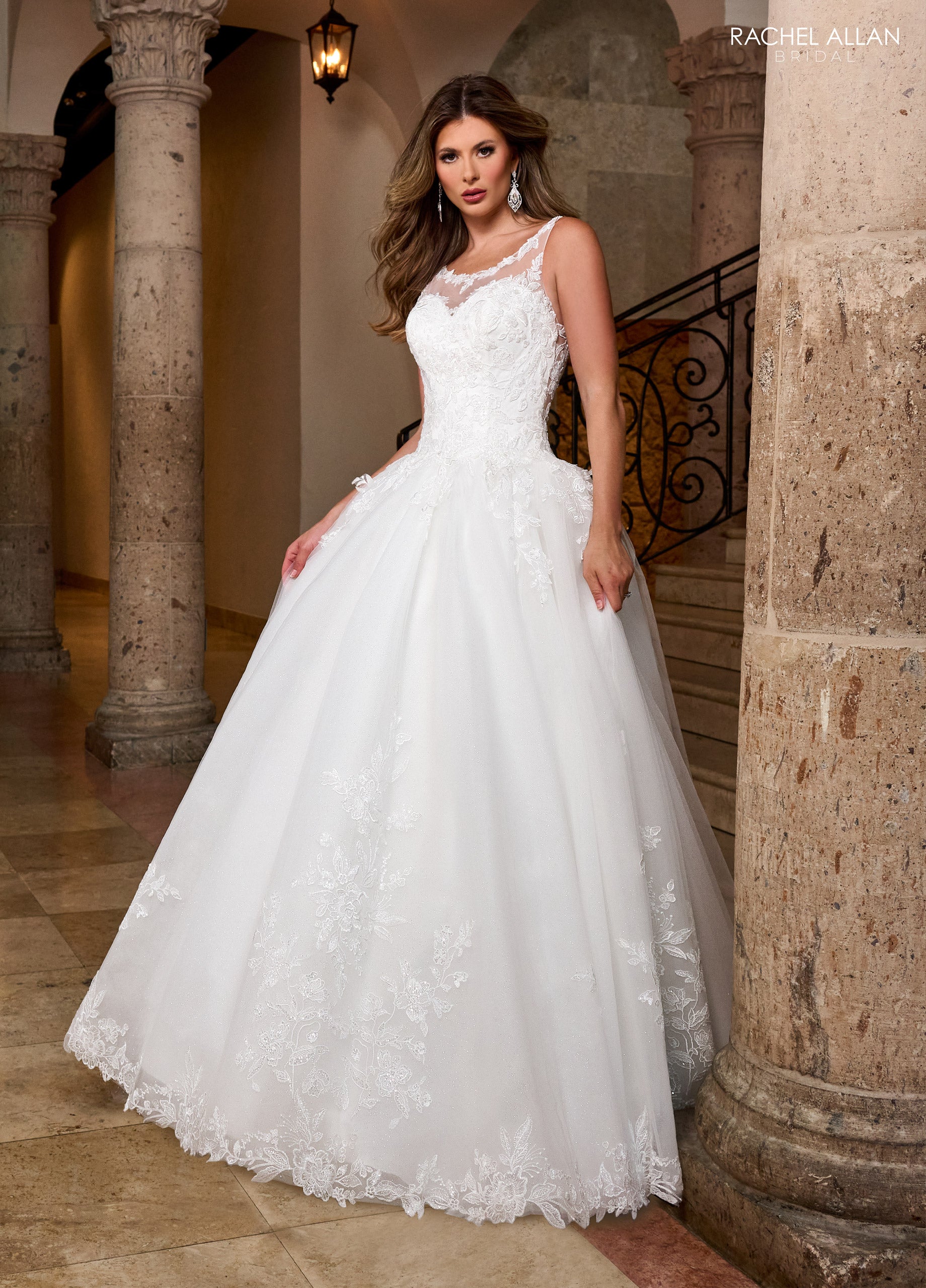 Rachel Allan RB4210 Glitter Long A Line Applique Wedding Dress