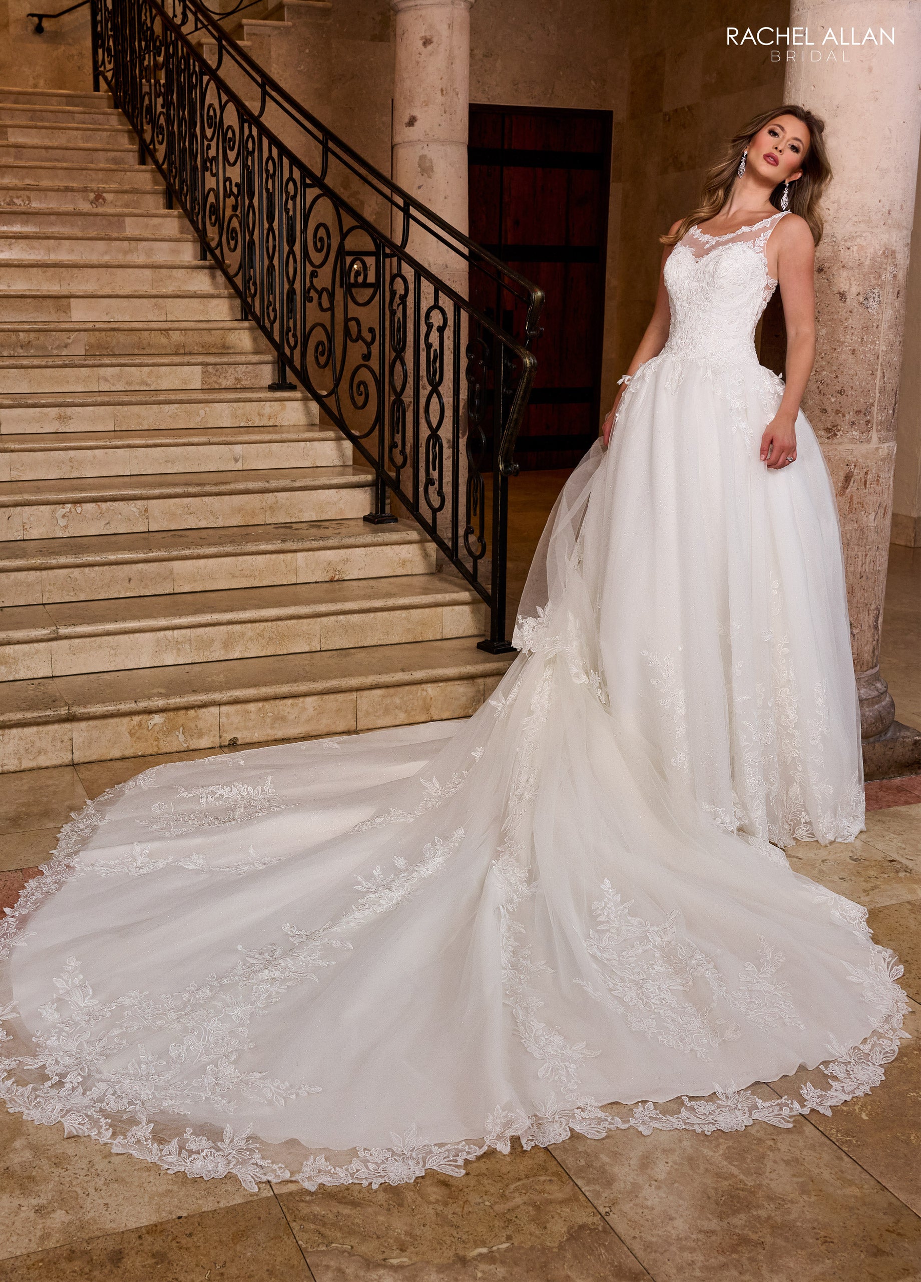 Rachel Allan RB4210 Glitter Long A Line Applique Wedding Dress
