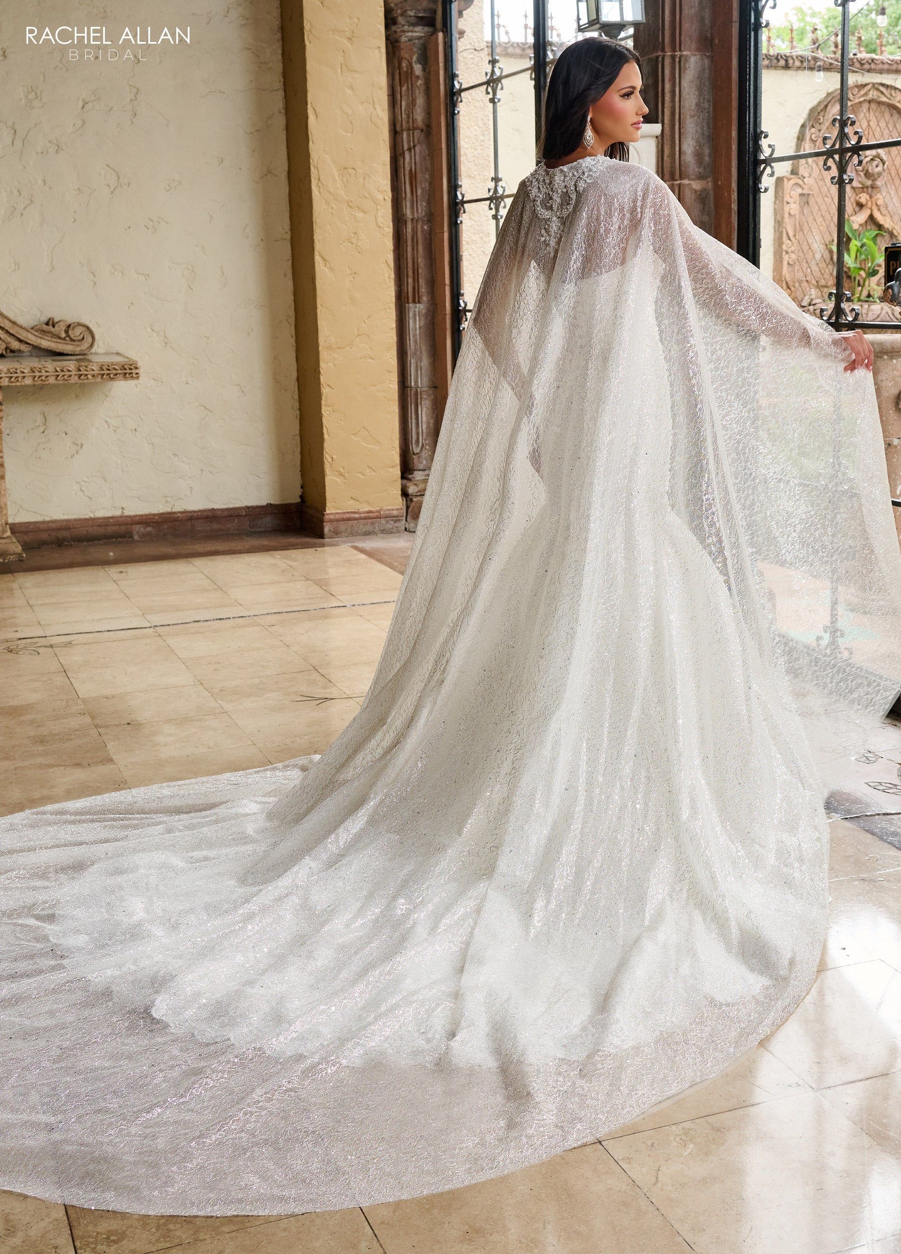 Rachel Allan RB4200 Glitter Long Mermaid Detachable Cape Wedding Dress