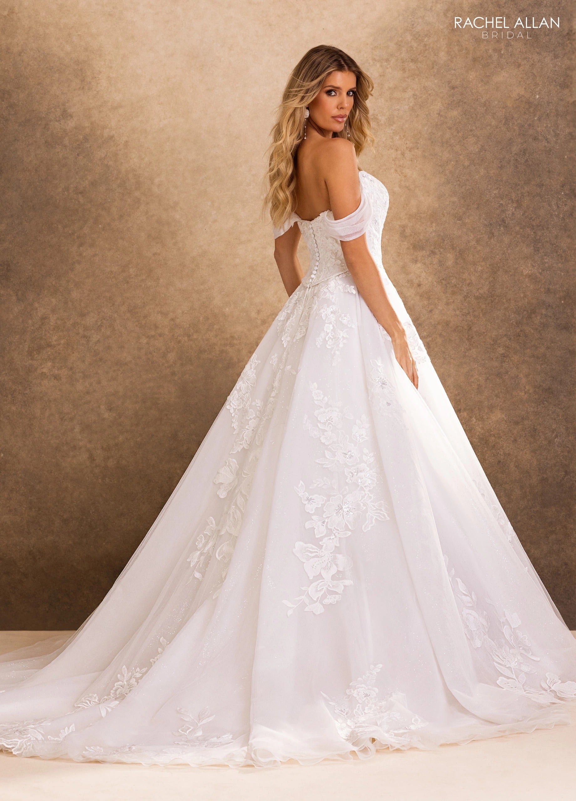 Strapless Curved Neck Floor-Length Tulle Wedding Dress A-Line Rachel Allan RB4259