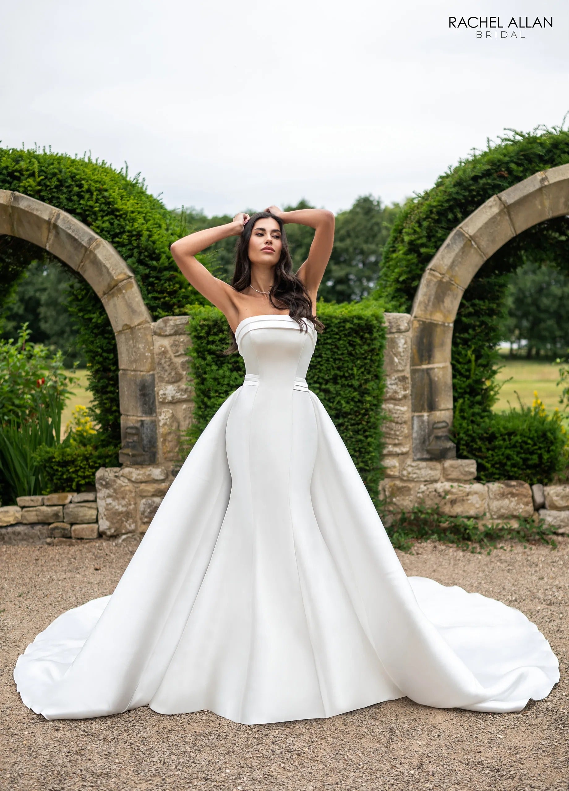 Ivory Strapless Floor-Length Mikado Bridal Mermaid Gown with Removable Overskirt Rachel Allan RB4240