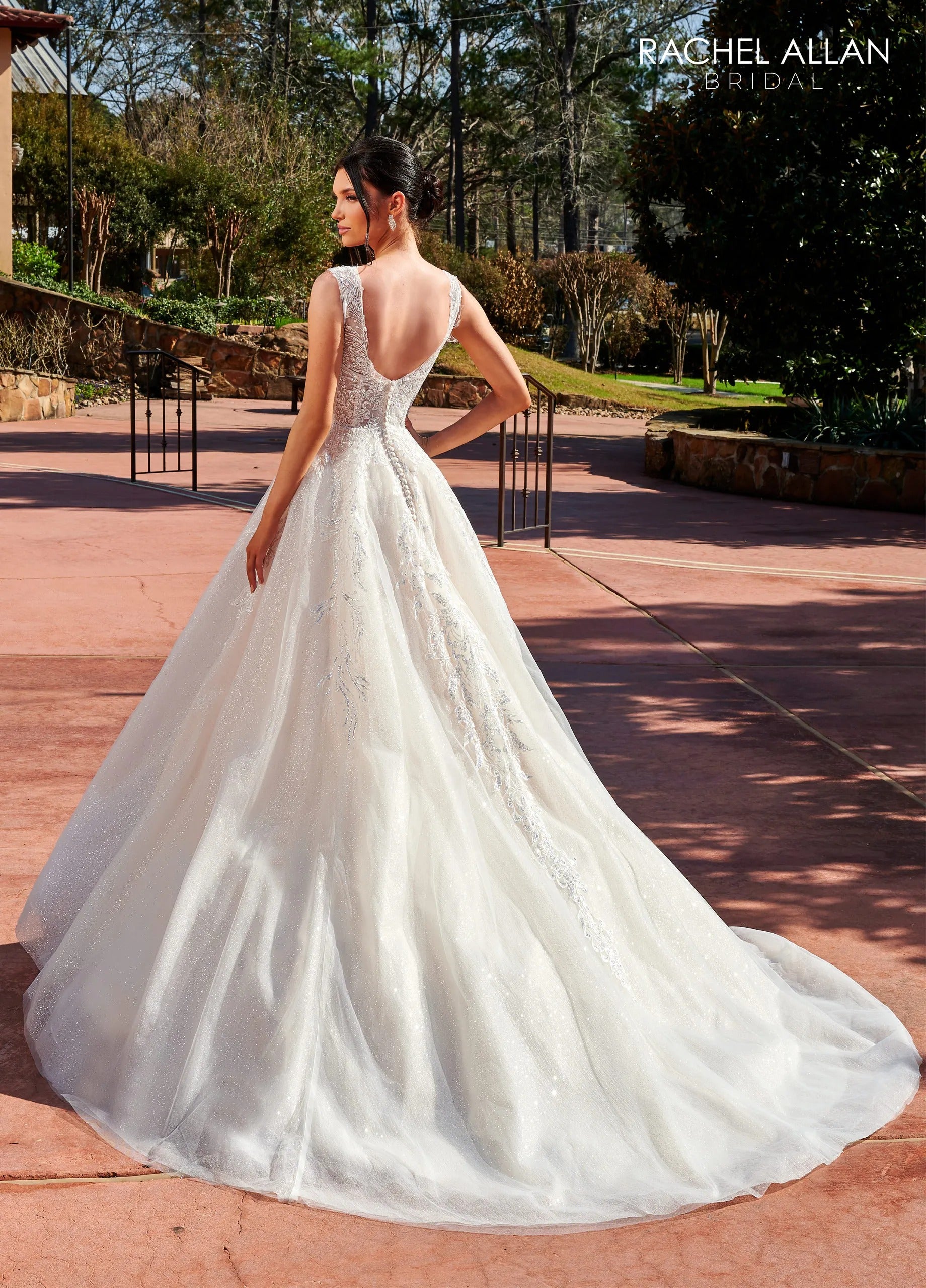 Ivory Champagne Sweetheart Floor-Length Glitter Tulle Wedding A-Line Gown with Detachable Liner Rachel Allan RB4153