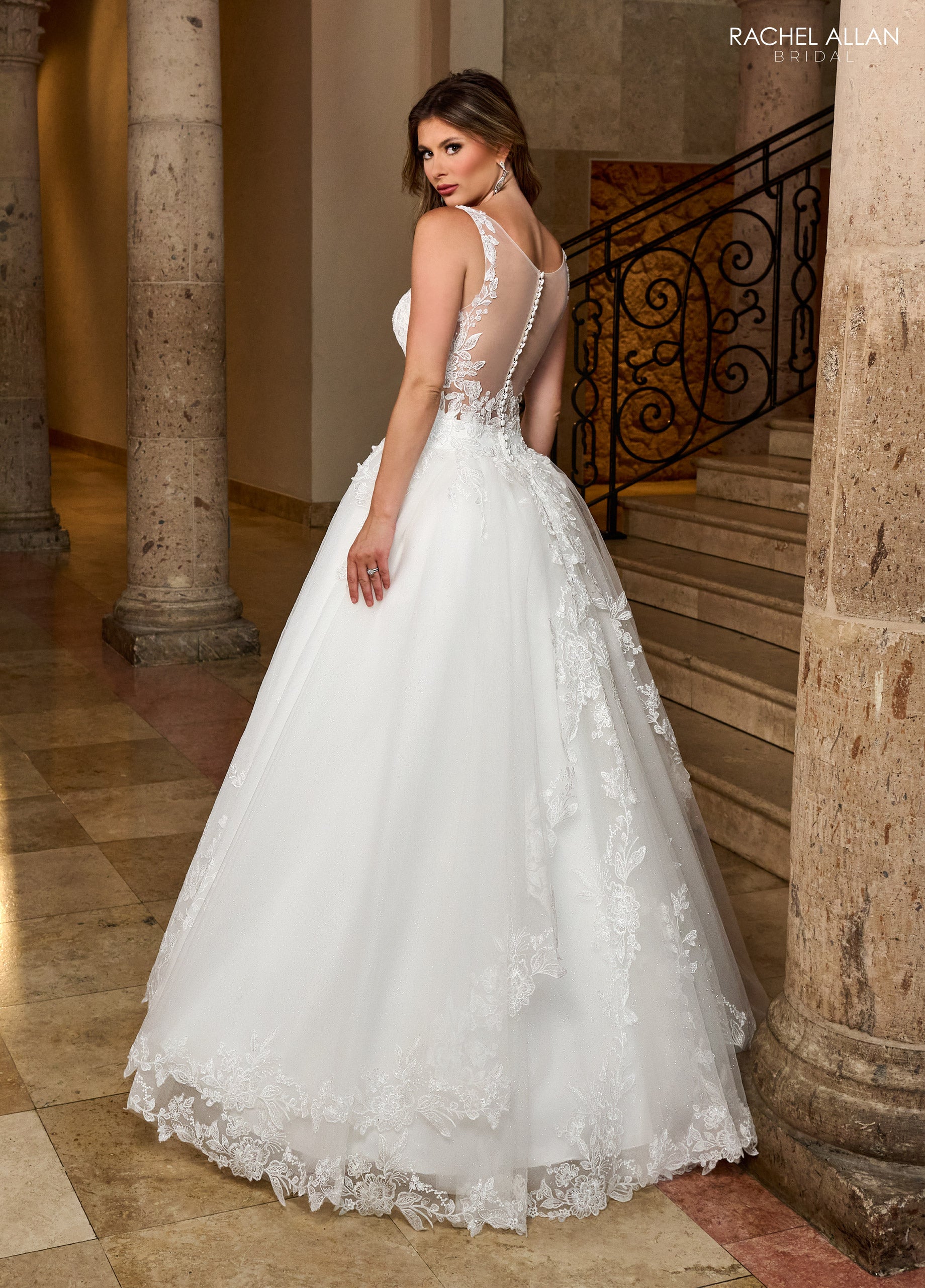 Rachel Allan RB4210 Glitter Long A Line Applique Wedding Dress