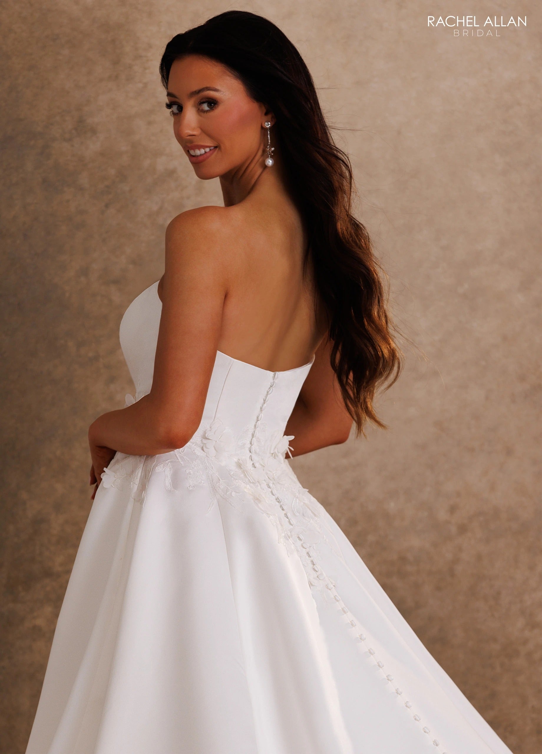 Strapless Curved Neck Floor-Length Mikado Wedding Dress Ball Gown Rachel Allan RB4254