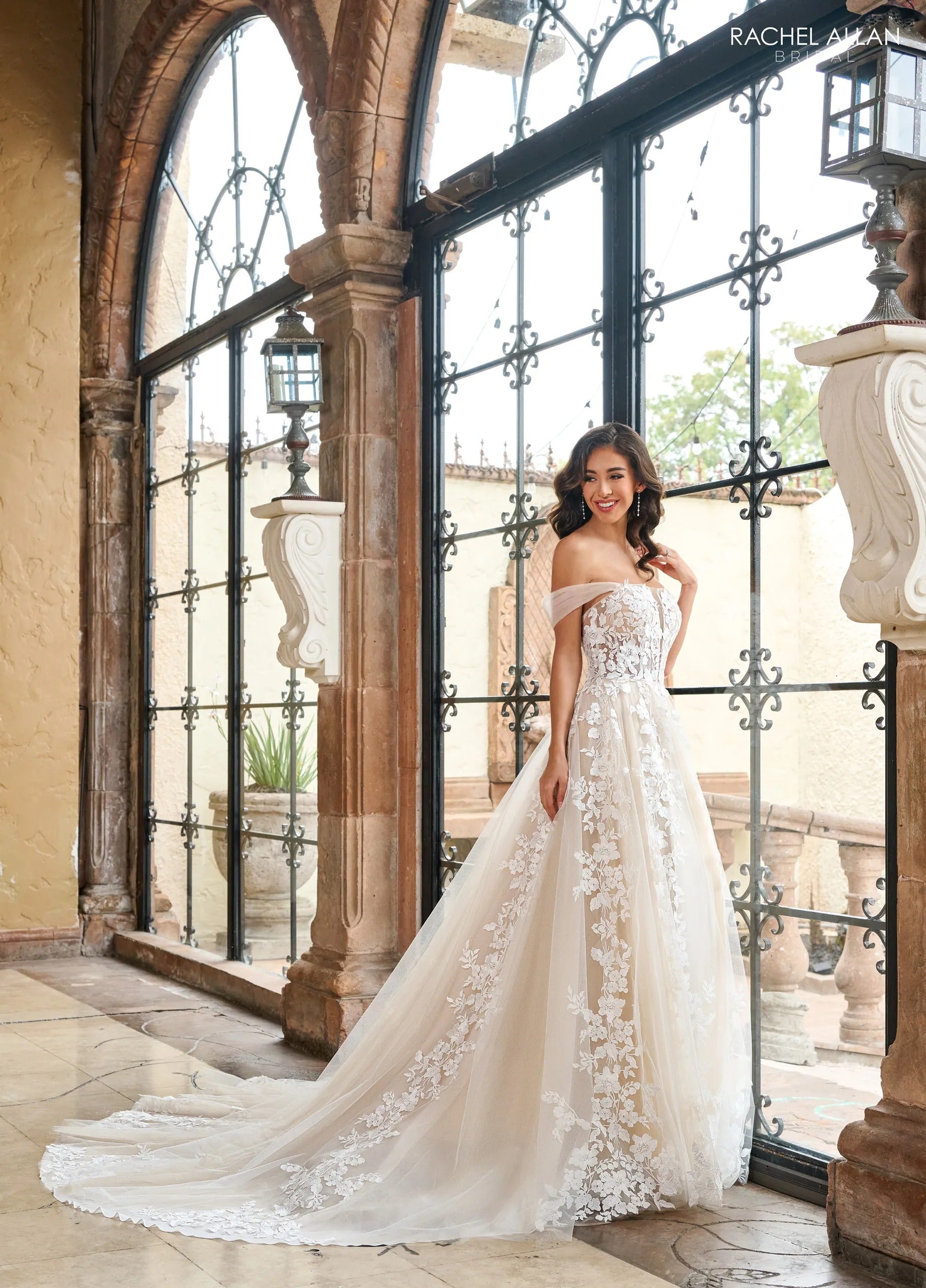 Ivory Nude Sweetheart Floor-Length Tulle Wedding Dress A-Line Gown with Floral Lace Rachel Allan RB4185