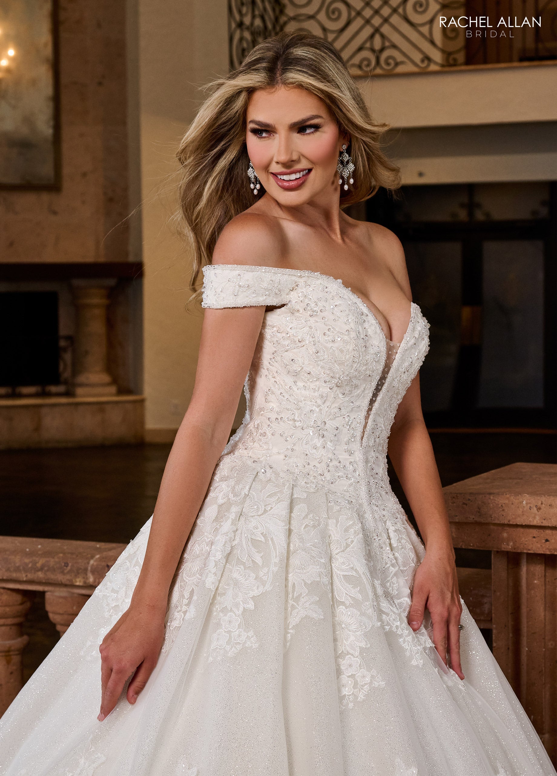 Rachel Allan RB4201 Long Ball Gown Glitter Wedding Dress