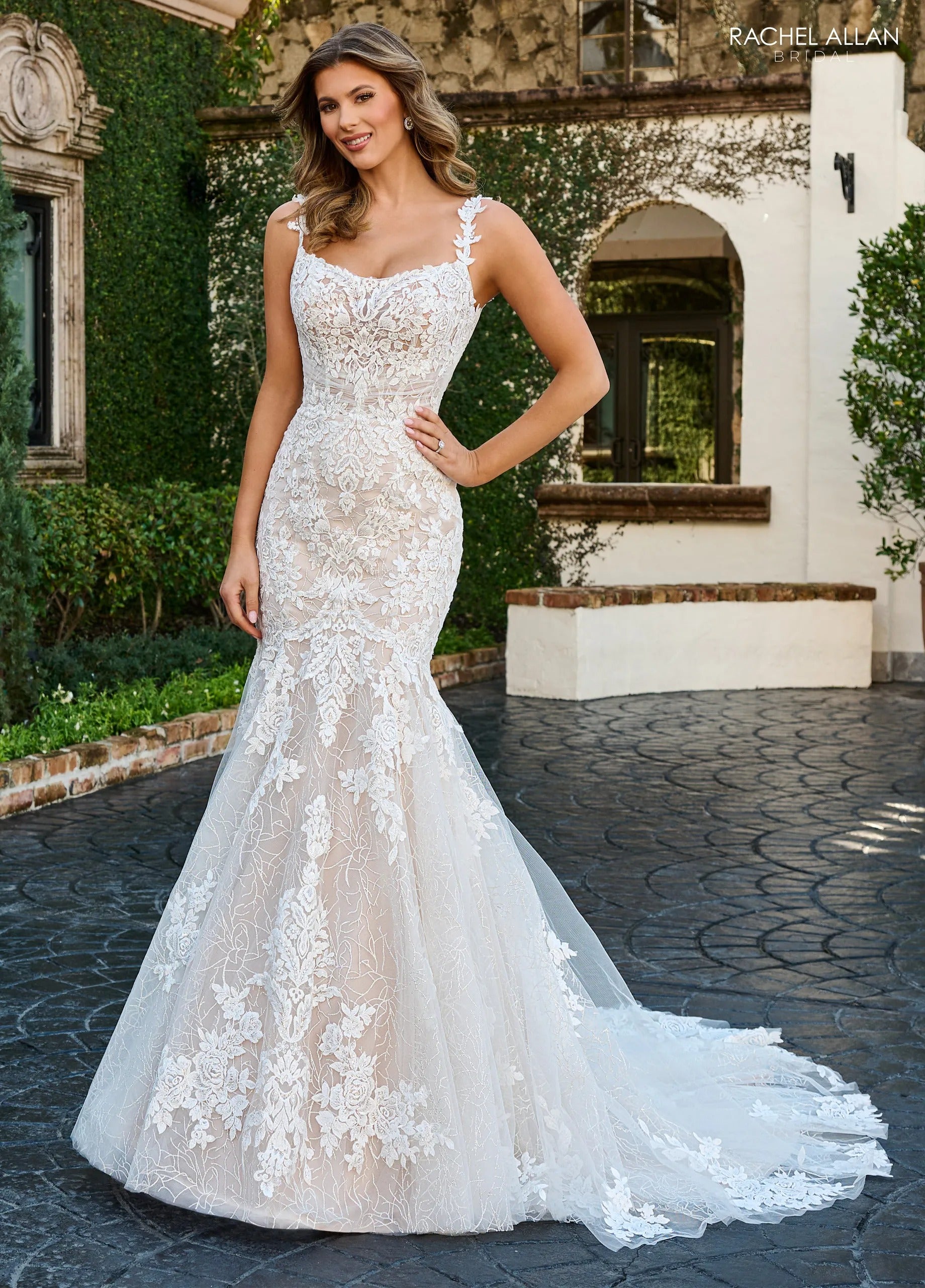 Ivory Sweetheart Floor-Length Lace Mermaid Bridal Gown with Illusion Straps Rachel Allan RB4193
