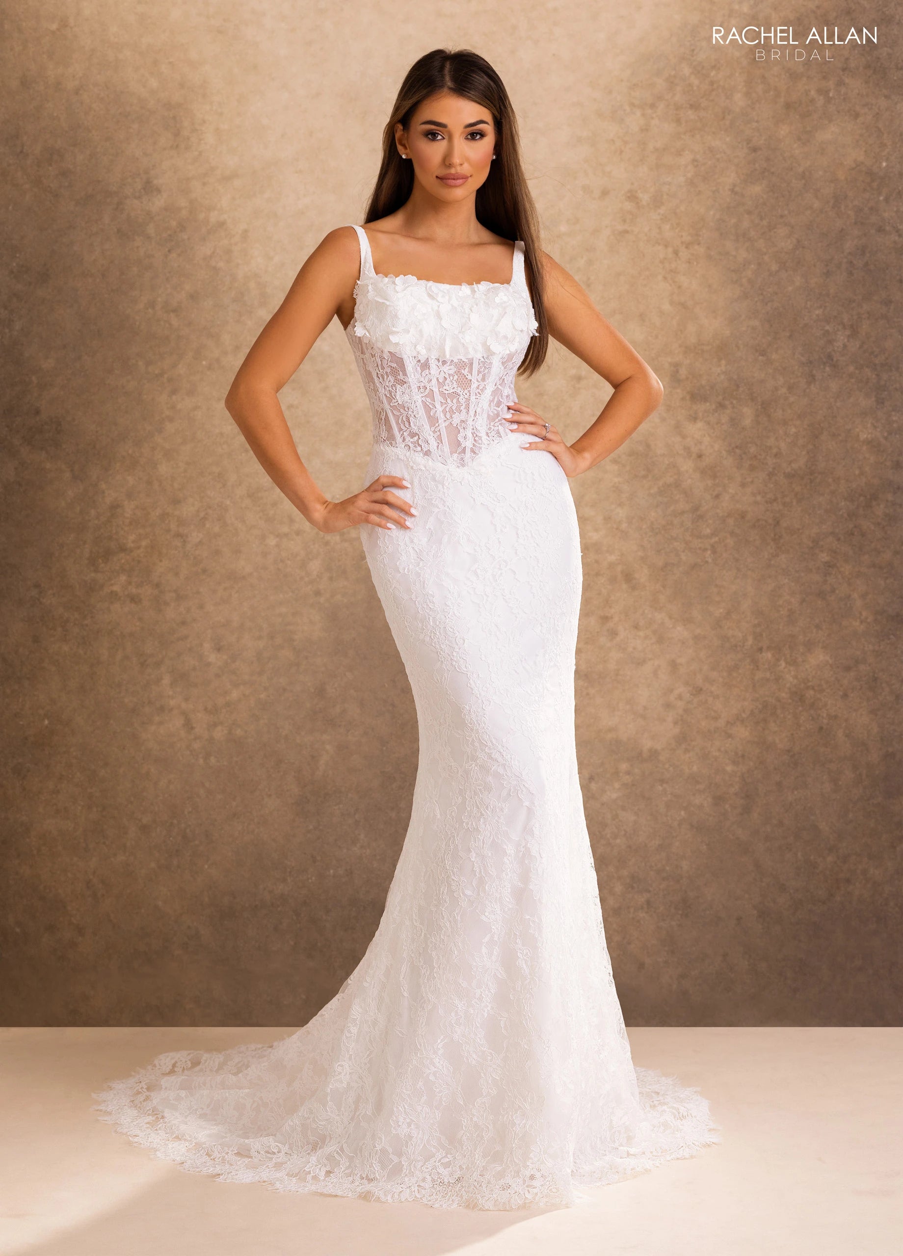 Crew High-Neck Floor-Length with T in Lace Wedding Dress Sheath/Column Rachel Allan RB4253