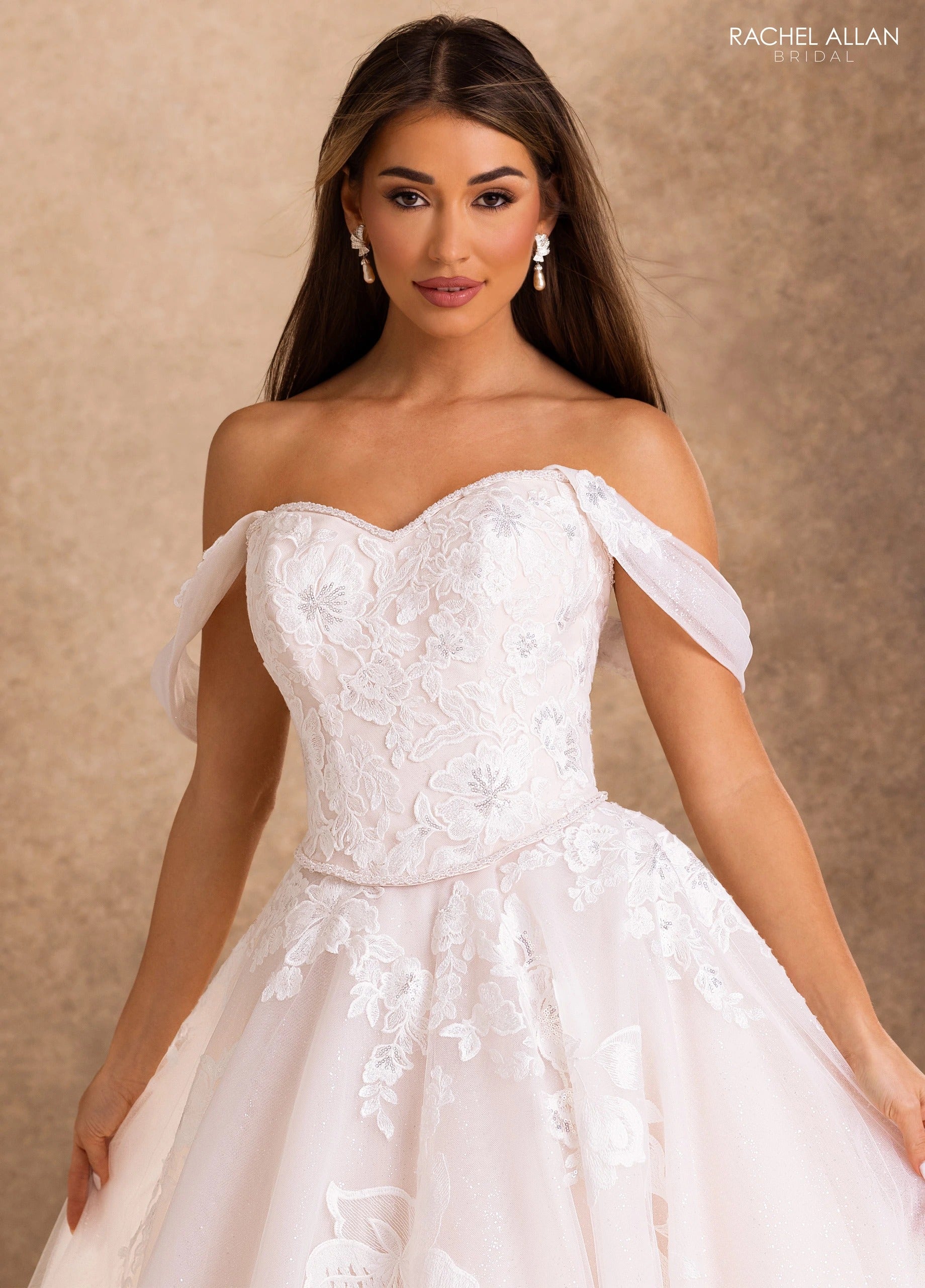 Strapless Curved Neck Floor-Length Tulle Wedding Dress A-Line Rachel Allan RB4259