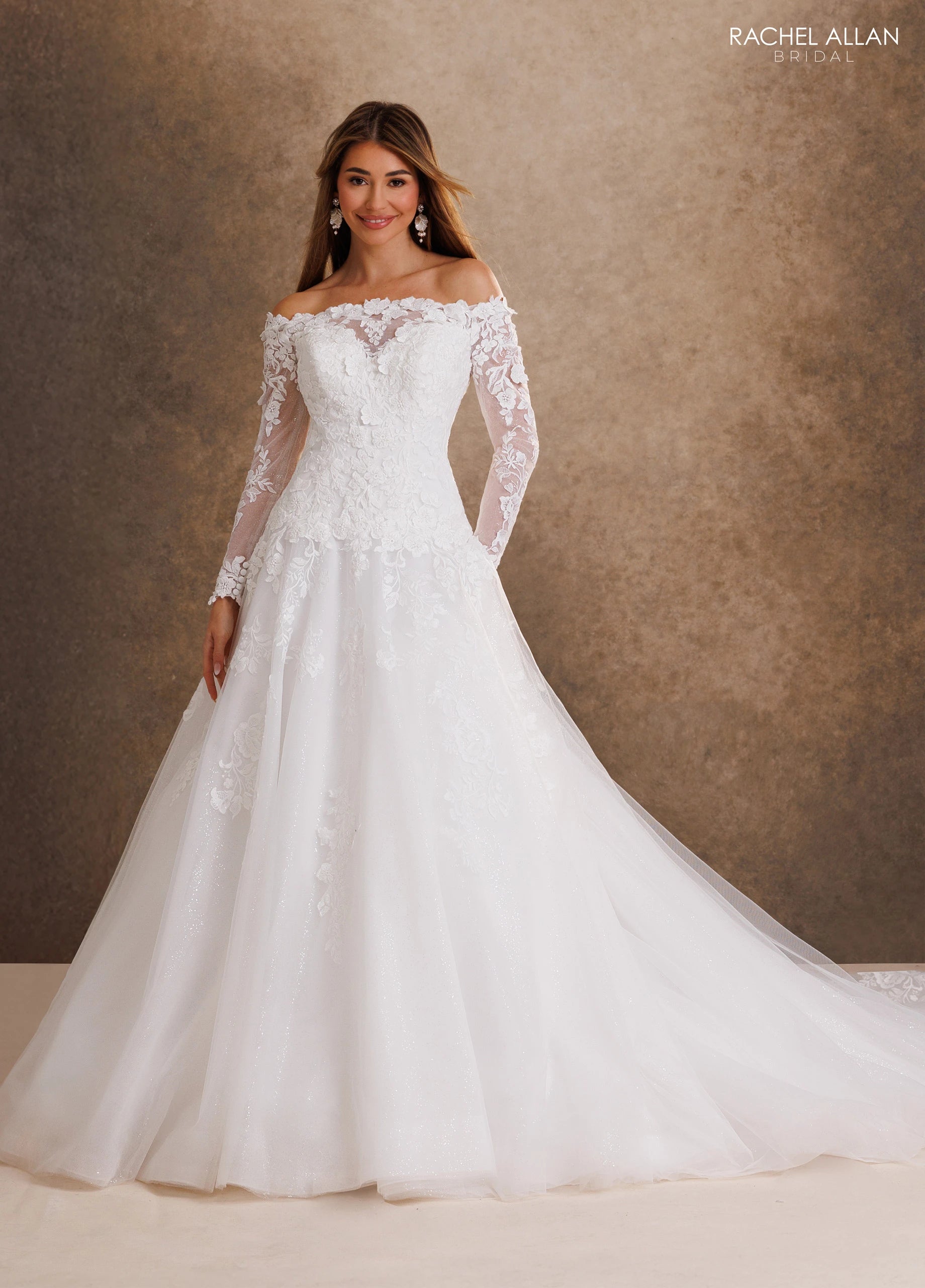Off-the-Shoulder Floor-Length Tulle Wedding Dress A-Line Rachel Allan RB4252
