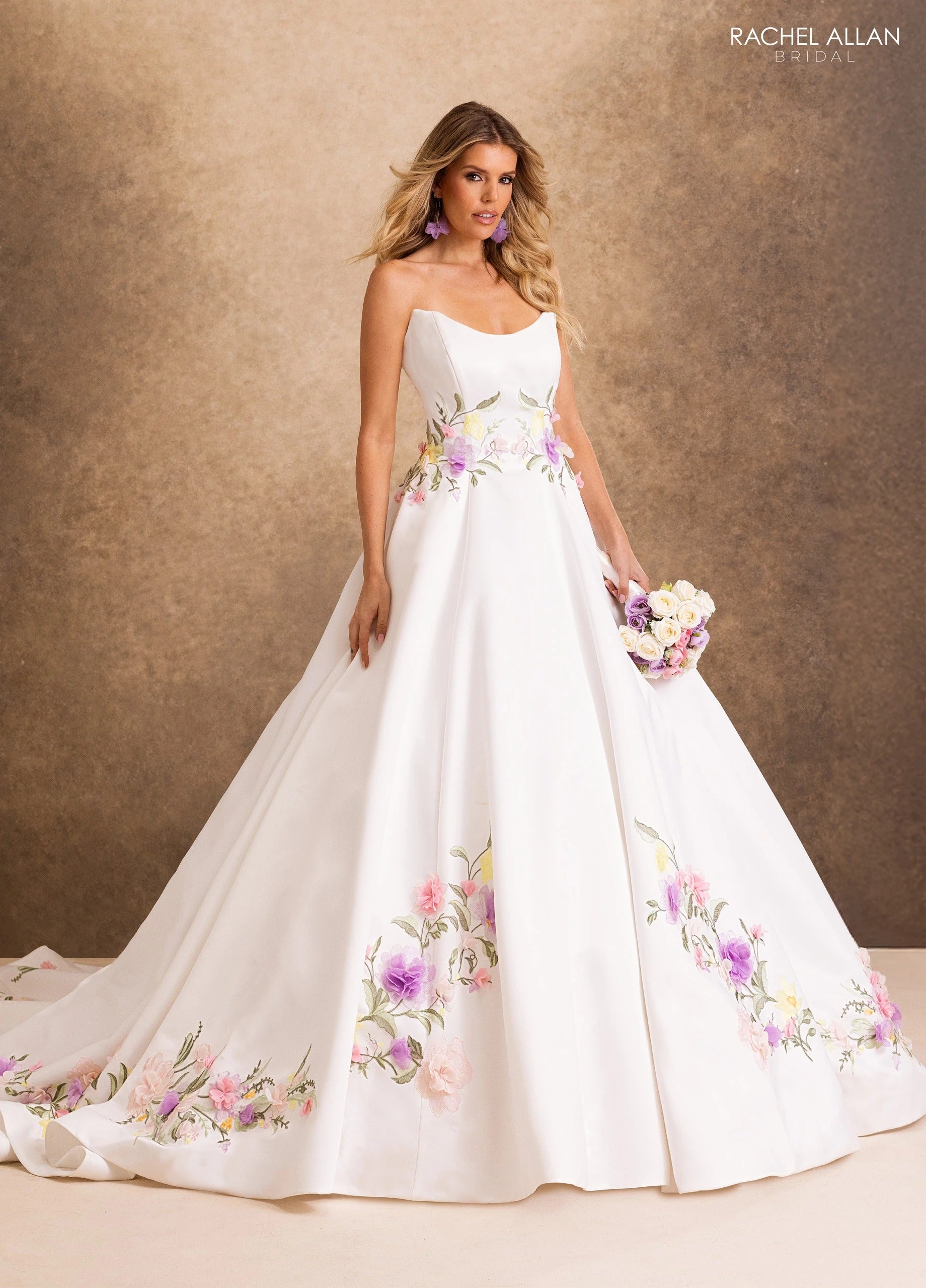 Strapless Curved Neck Floor-Length Mikado Wedding Dress Ball Gown Rachel Allan RB4254