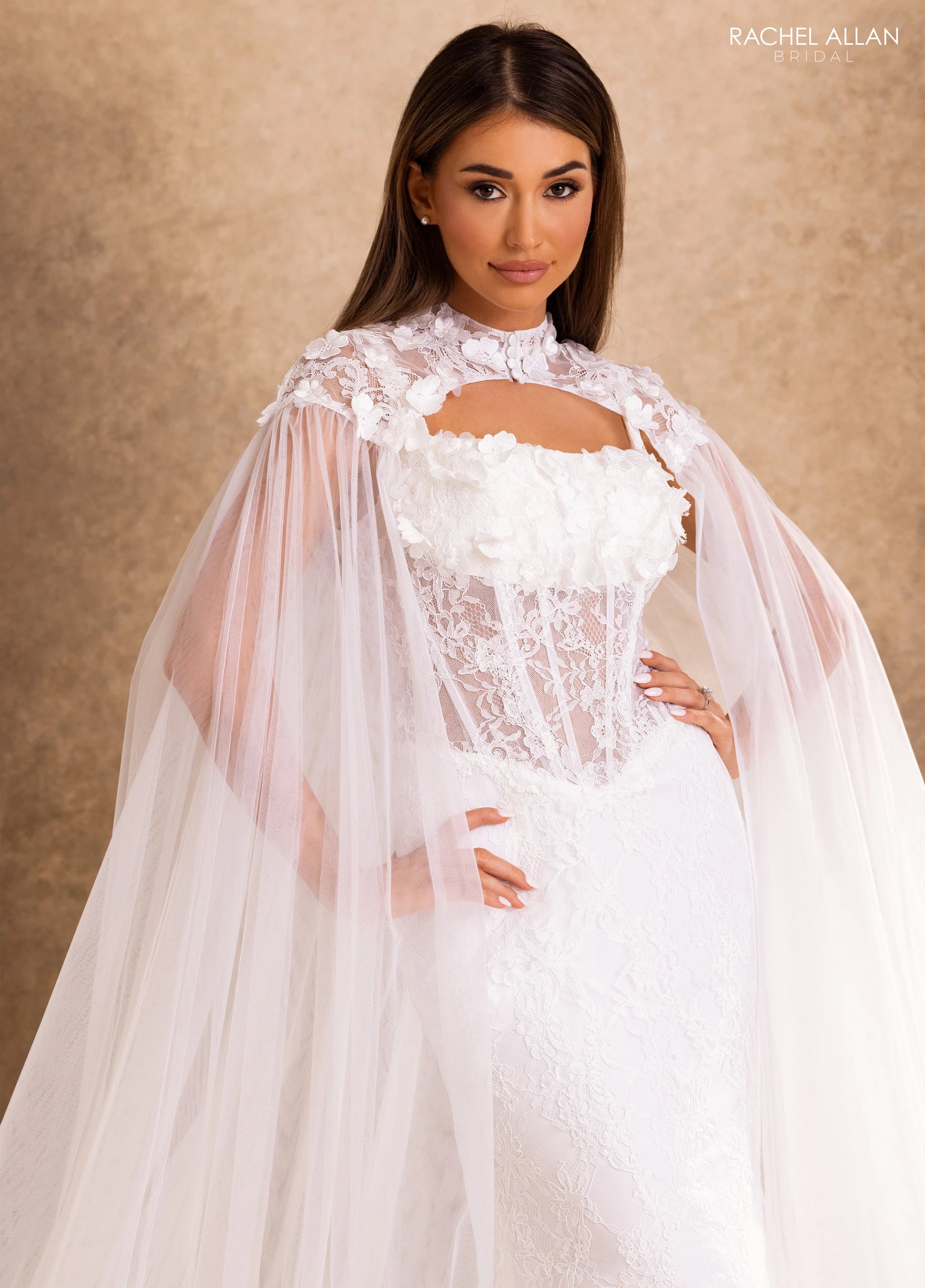 Crew High-Neck Floor-Length with T in Lace Wedding Dress Sheath/Column Rachel Allan RB4253