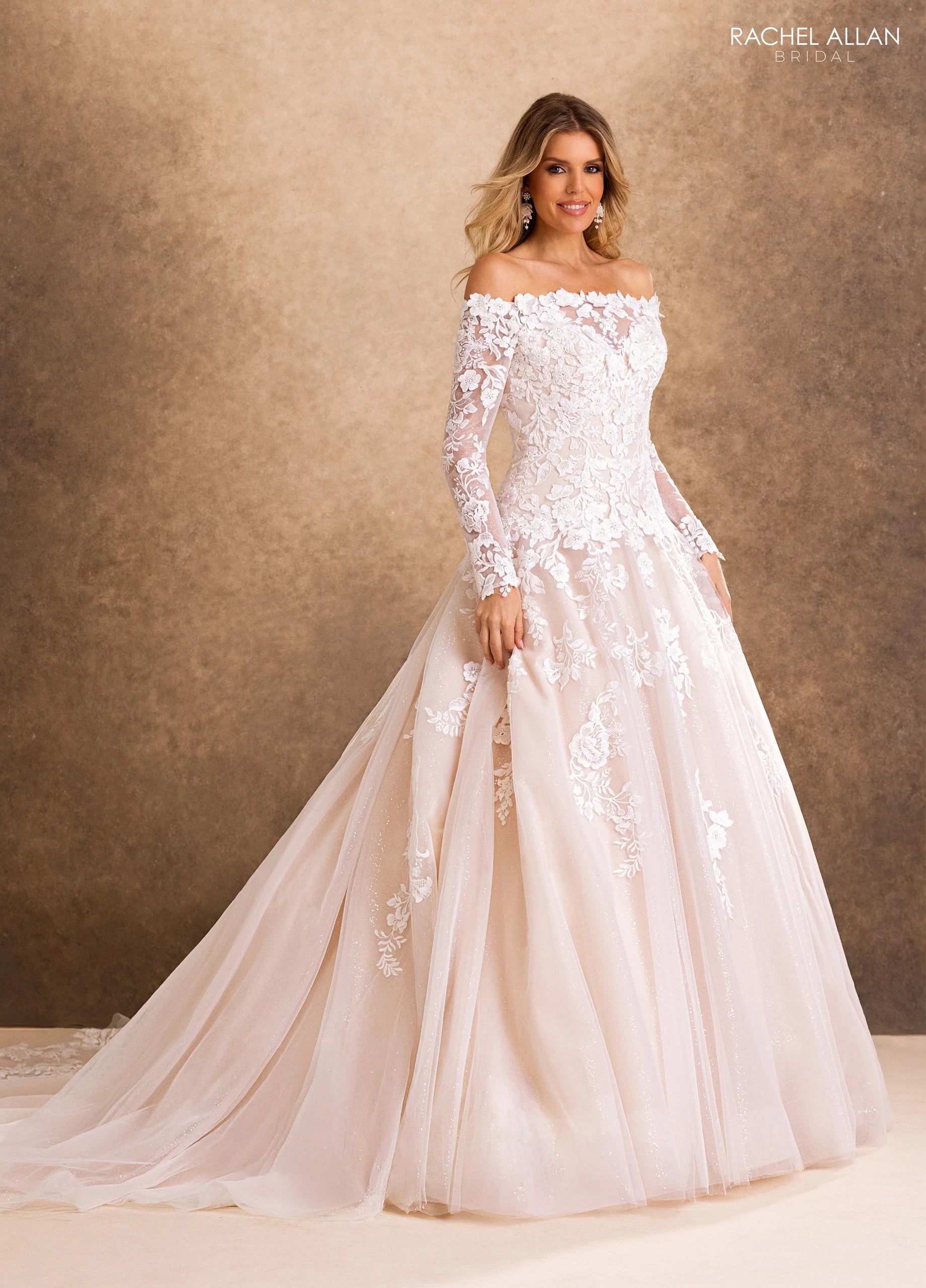 Off-the-Shoulder Floor-Length Tulle Wedding Dress A-Line Rachel Allan RB4252