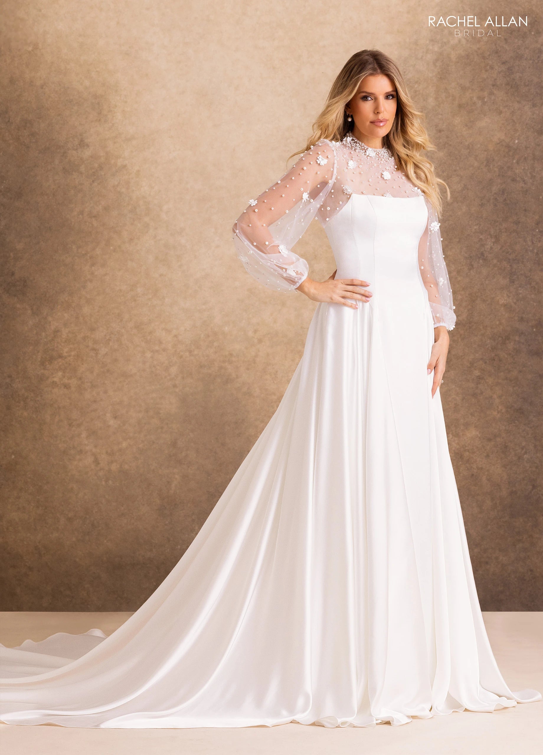 Illusion Floor-Length with T in Satin Wedding Dress A-Line Rachel Allan RB4256