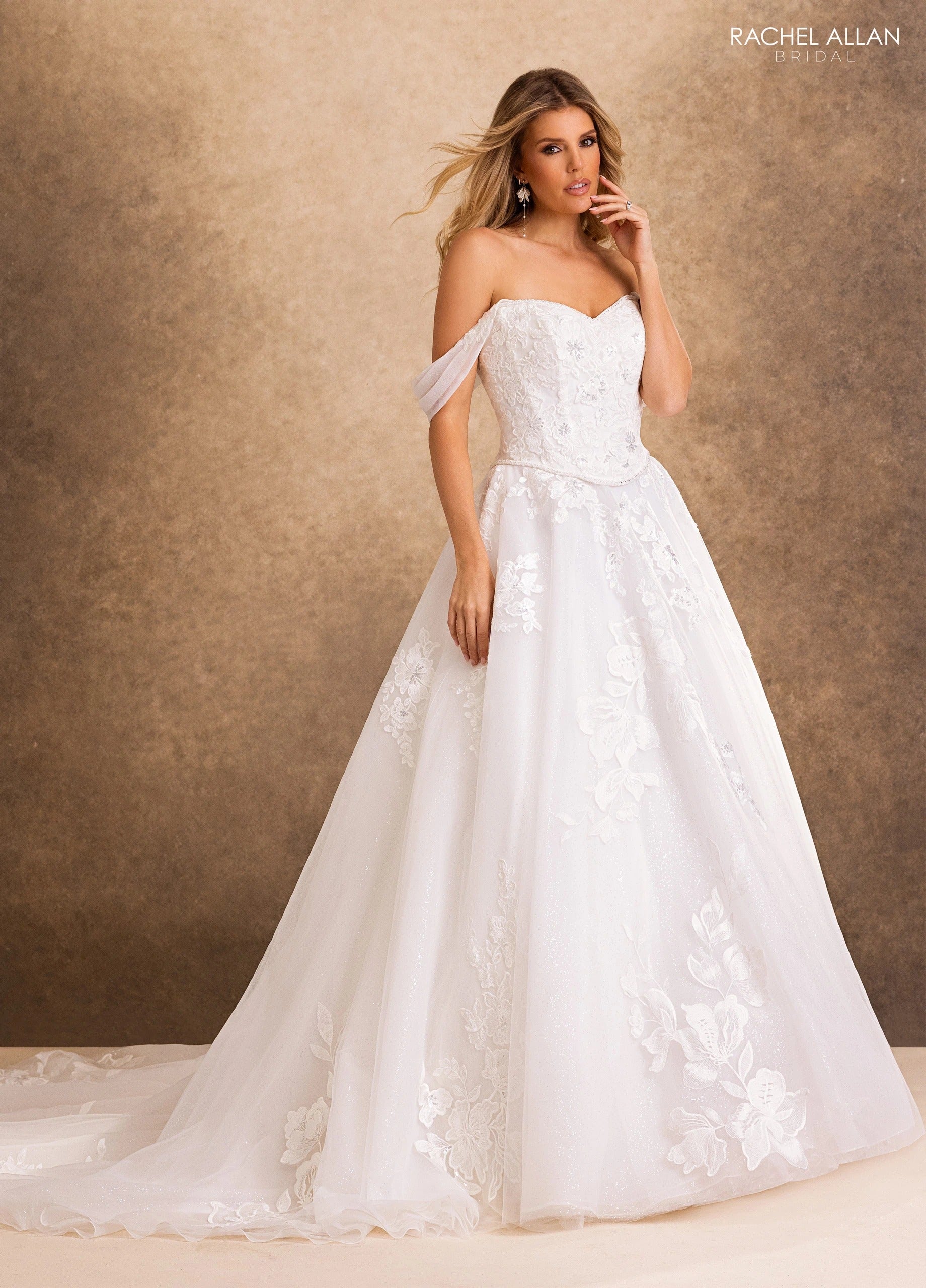 Strapless Curved Neck Floor-Length Tulle Wedding Dress A-Line Rachel Allan RB4259