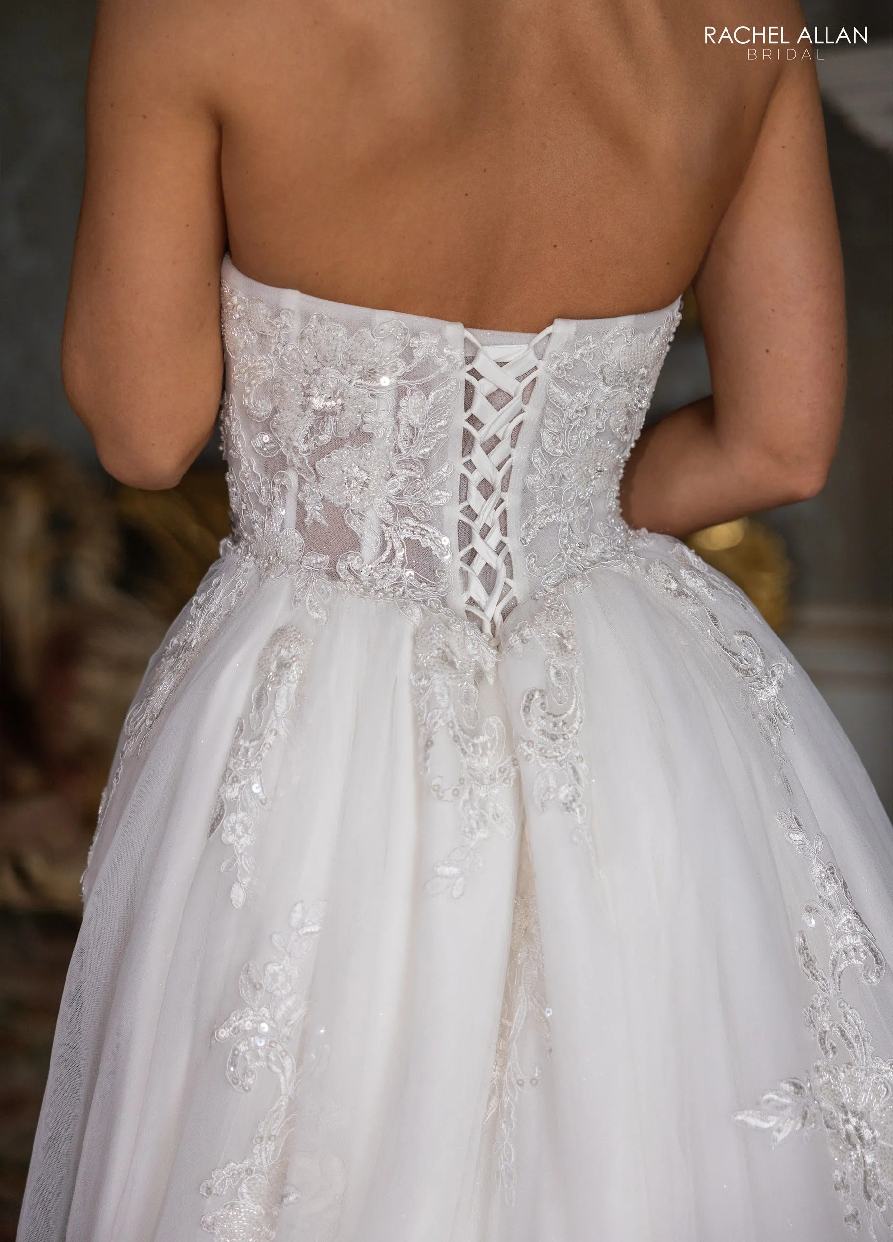 Ivory Sweetheart Floor-Length Tulle Bridal Tiered Ball Gown Rachel Allan RB4235