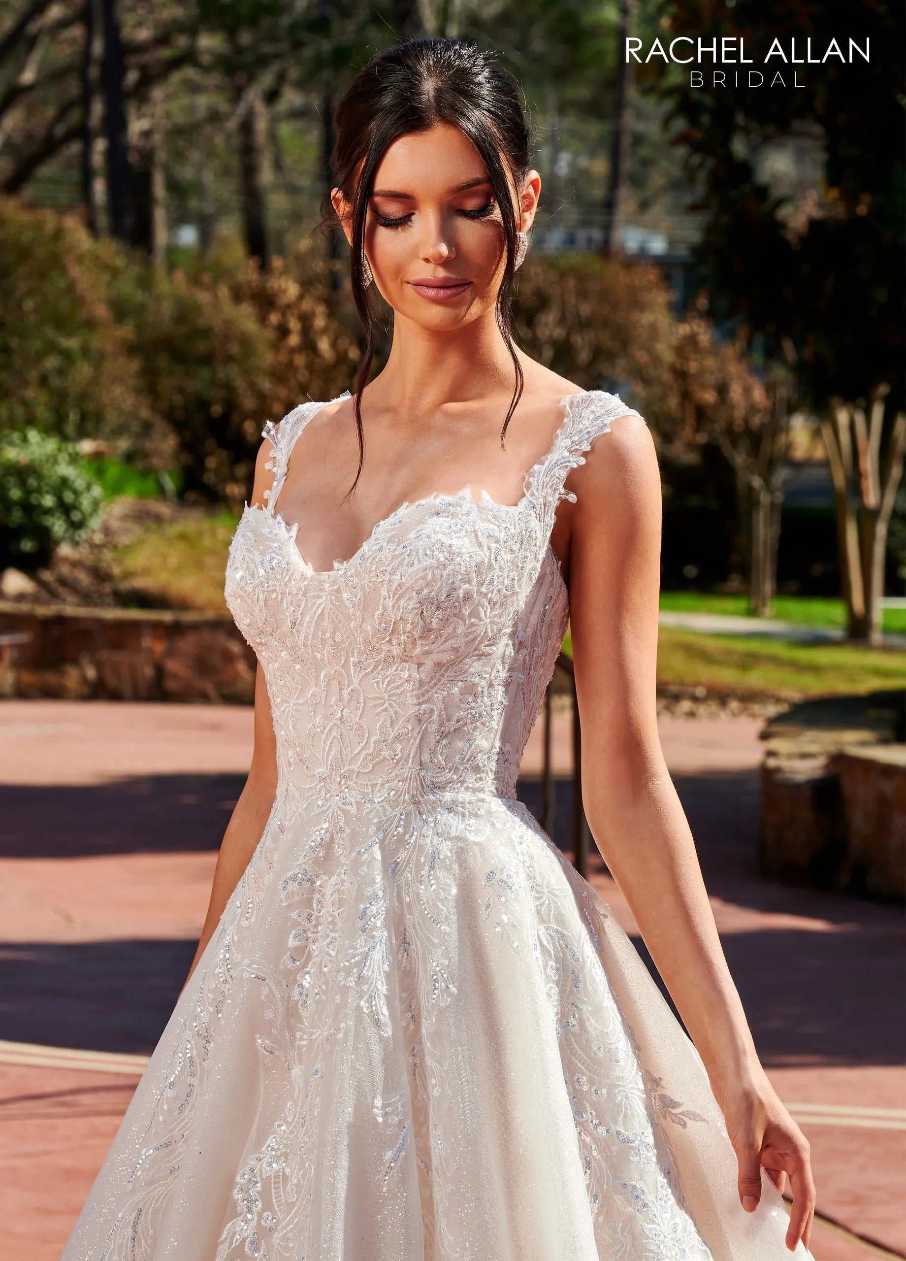 Ivory Champagne Sweetheart Floor-Length Glitter Tulle Wedding A-Line Gown with Detachable Liner Rachel Allan RB4153