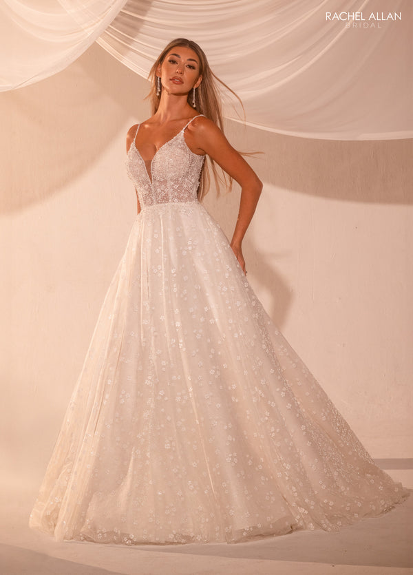 Rachel Allan RB4218 Long Floral Beaded A Line Wedding Dress