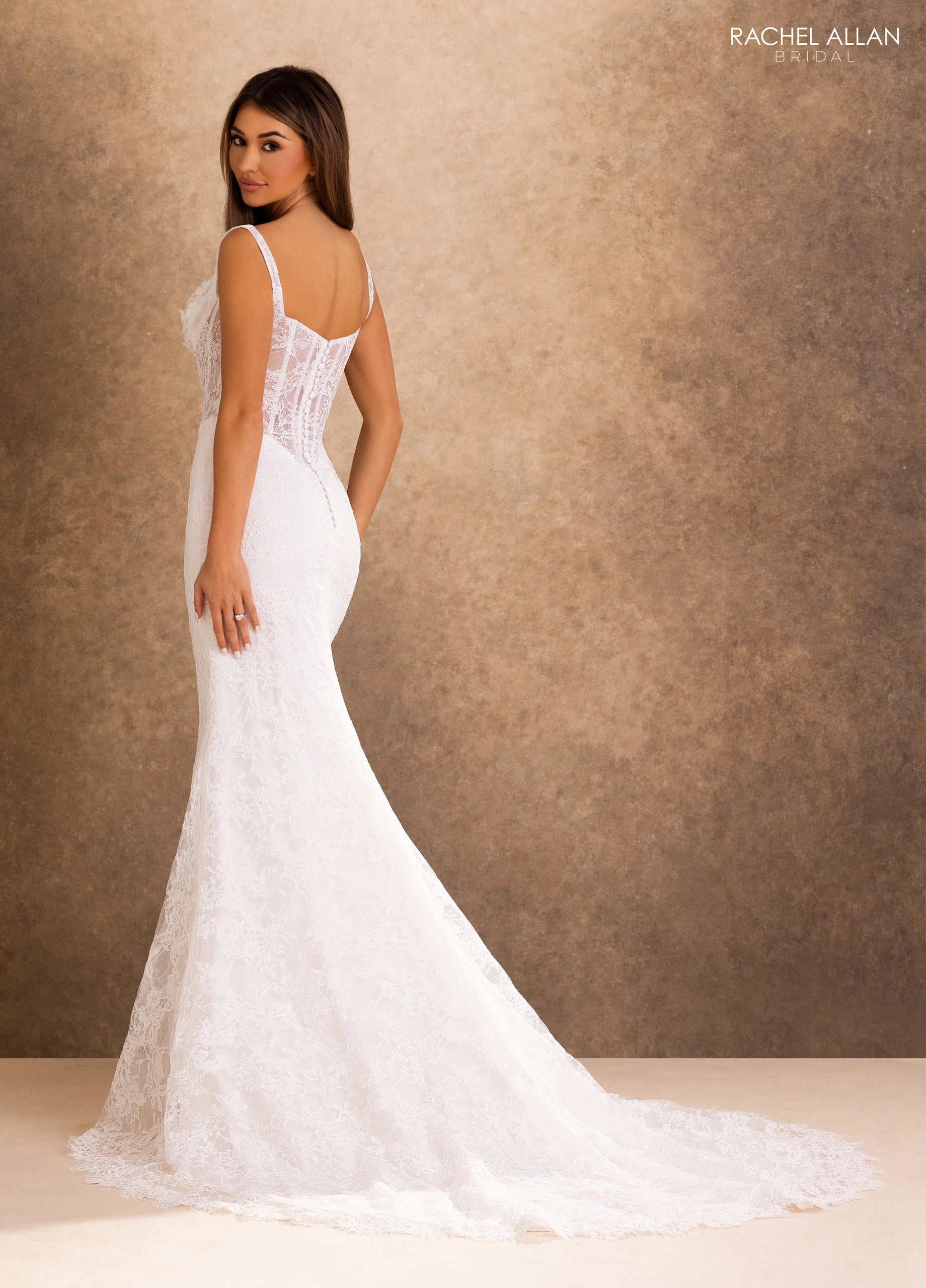 Crew High-Neck Floor-Length with T in Lace Wedding Dress Sheath/Column Rachel Allan RB4253