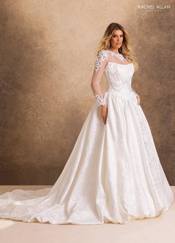 Illusion Floor-Length Lace Wedding Dress Ball Gown Rachel Allan RB4260