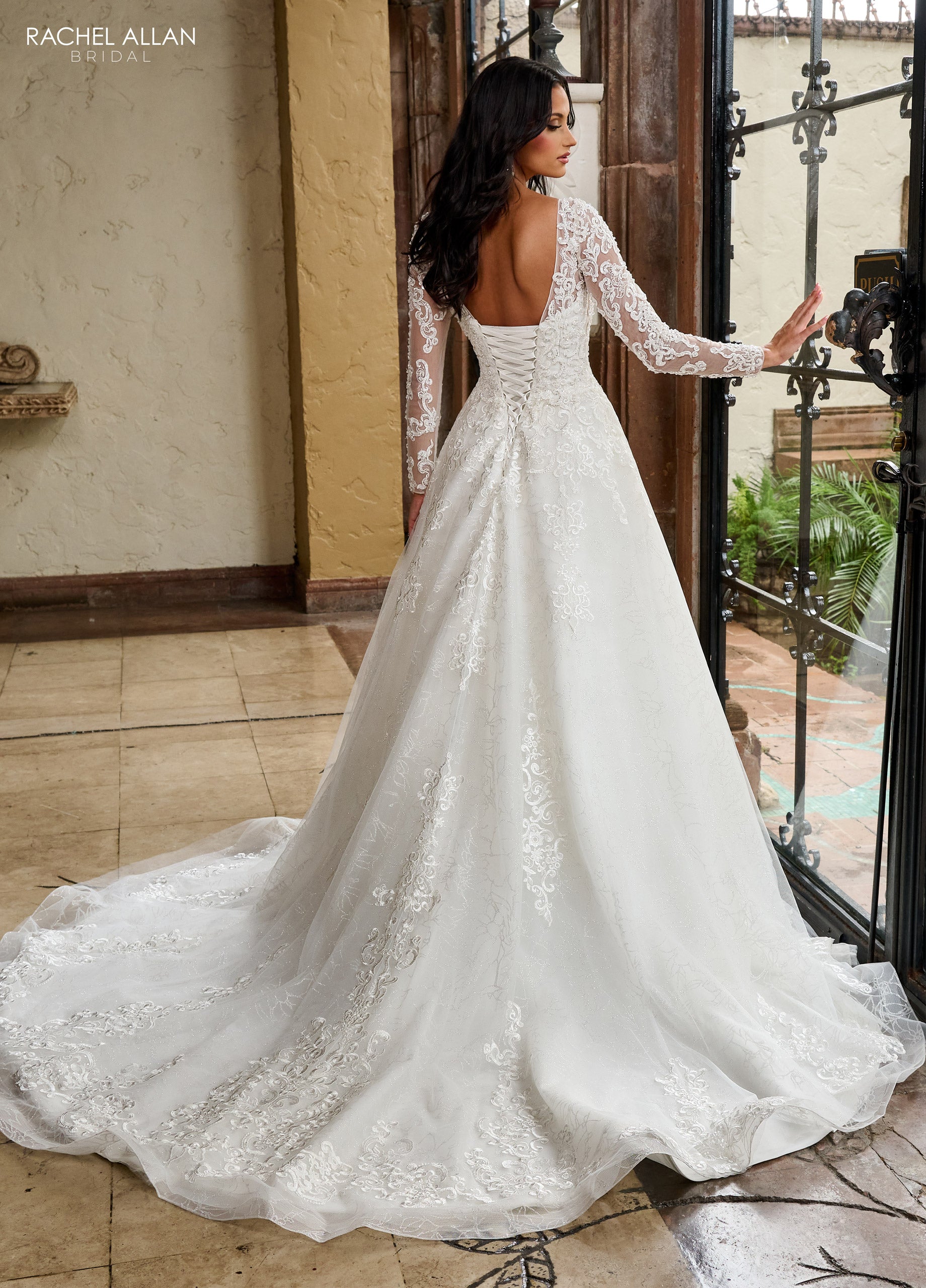 Rachel Allan RB4206 A Line Long Sleeve Glitter Wedding Dress