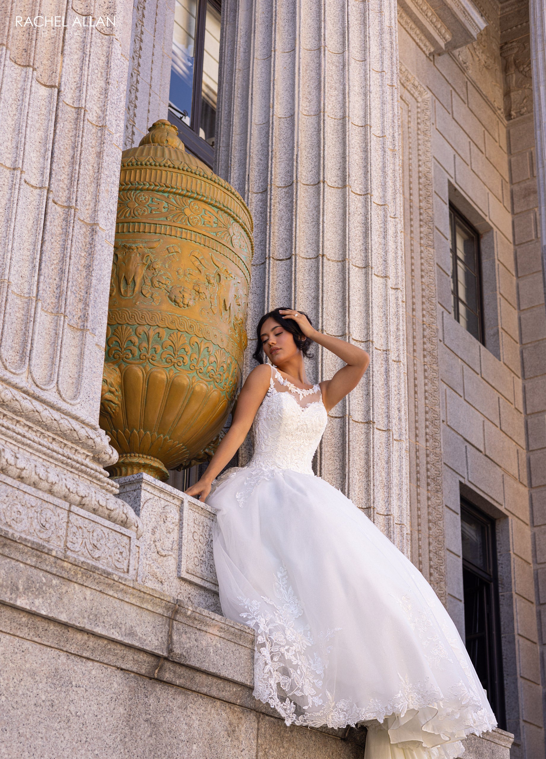 Rachel Allan RB4210 Glitter Long A Line Applique Wedding Dress