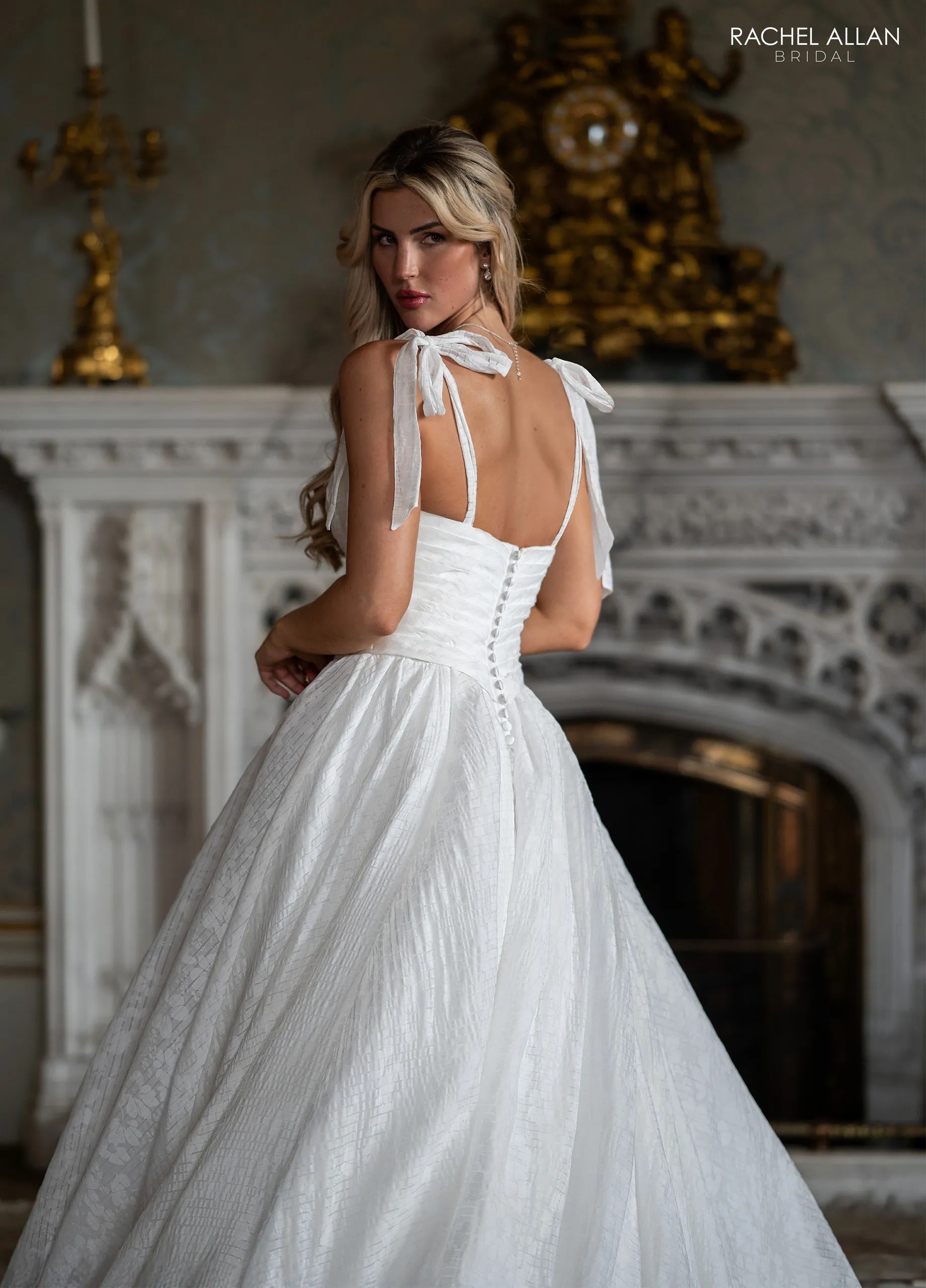 Ivory Sweetheart Floor-Length Textured Mikado Bridal Ball Gown with Tie Straps Rachel Allan RB4239