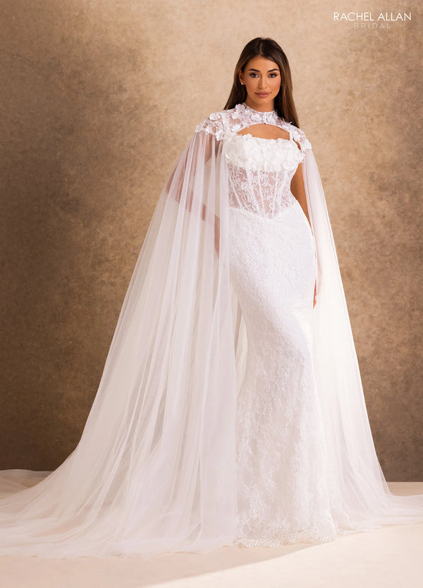 Crew High-Neck Floor-Length Lace Wedding Dress Sheath Column Rachel Allan RB4253