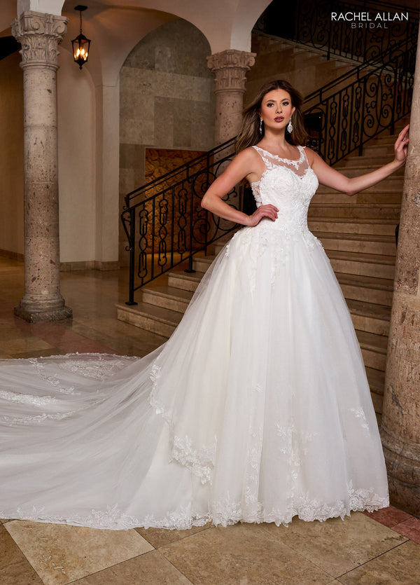 Rachel Allan RB4210 Glitter Long A Line Applique Wedding Dress