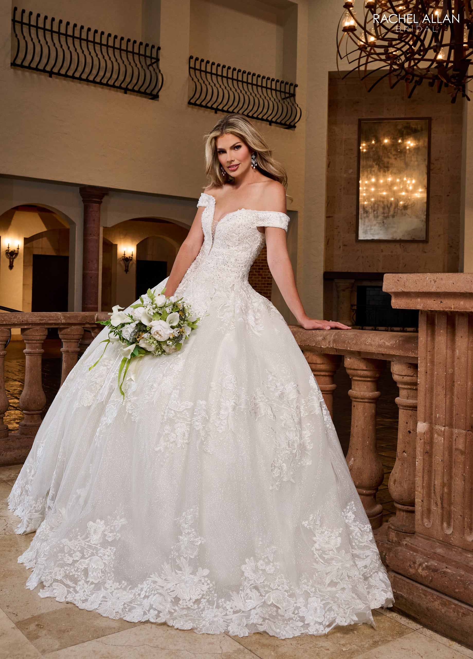 Rachel Allan RB4201 Long Ball Gown Glitter Wedding Dress