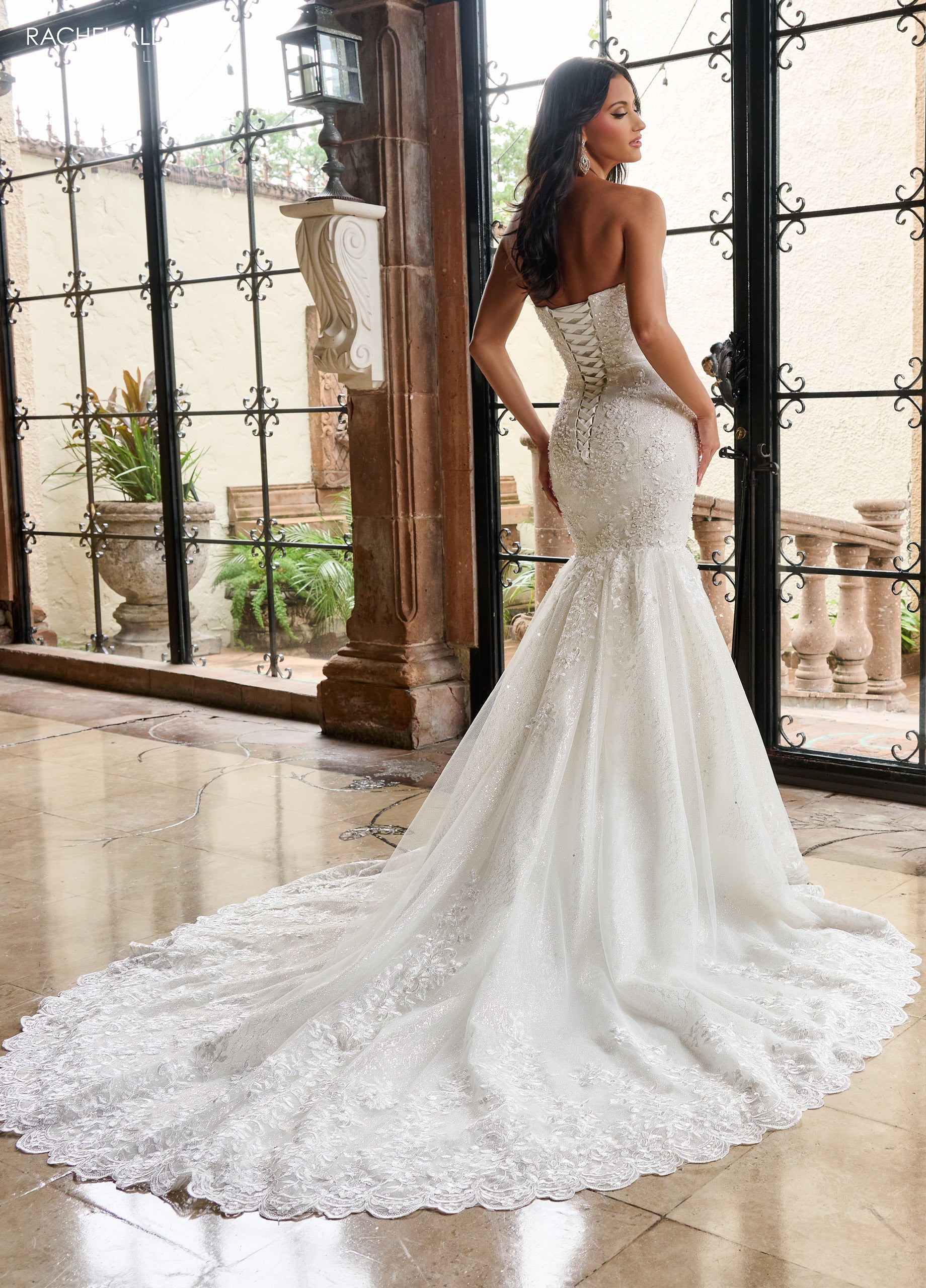 Rachel Allan RB4200 Glitter Long Mermaid Detachable Cape Wedding Dress