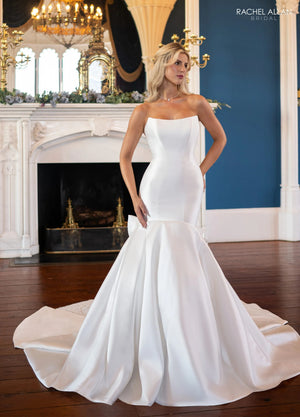 Strapless Floor-Length Satin Wedding Mermaid Gown with Bow Detail Rachel Allan RB4230