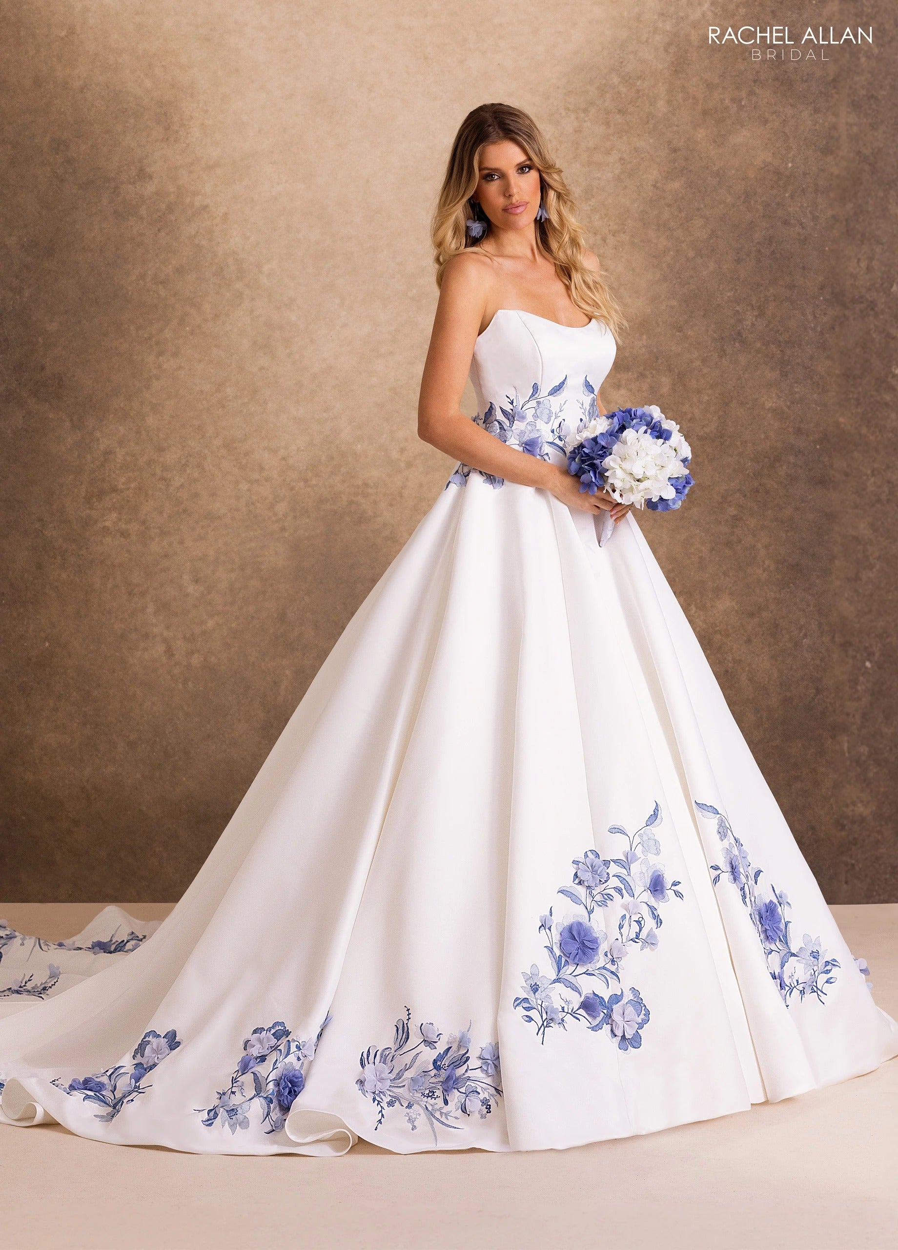 Strapless Curved Neck Floor-Length Mikado Wedding Dress Ball Gown Rachel Allan RB4254