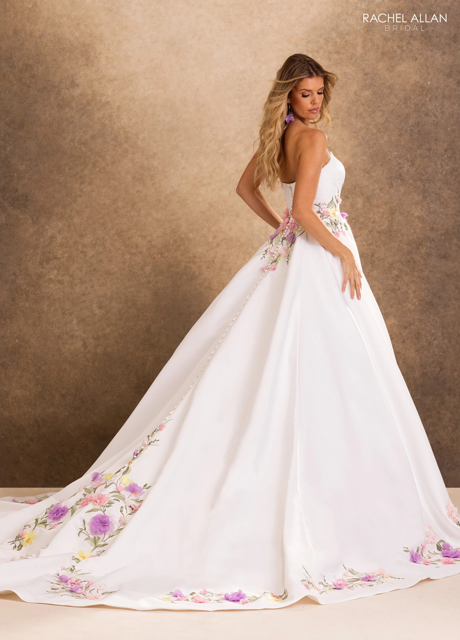 Strapless Curved Neck Floor-Length Mikado Wedding Dress Ball Gown Rachel Allan RB4254