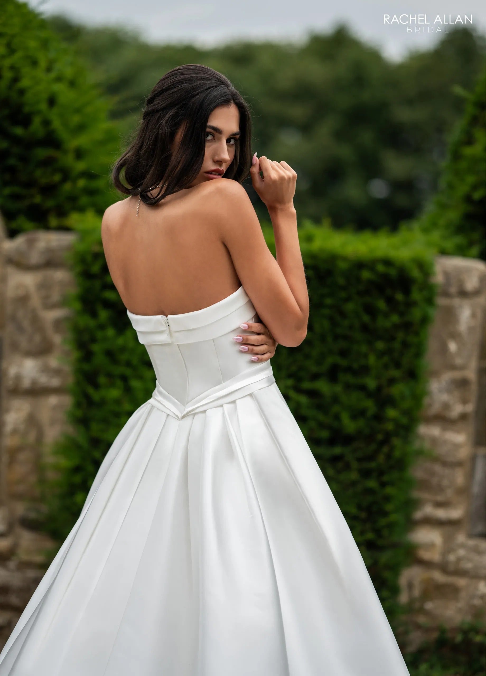 Ivory Strapless Floor-Length Mikado Bridal Mermaid Gown with Removable Overskirt Rachel Allan RB4240