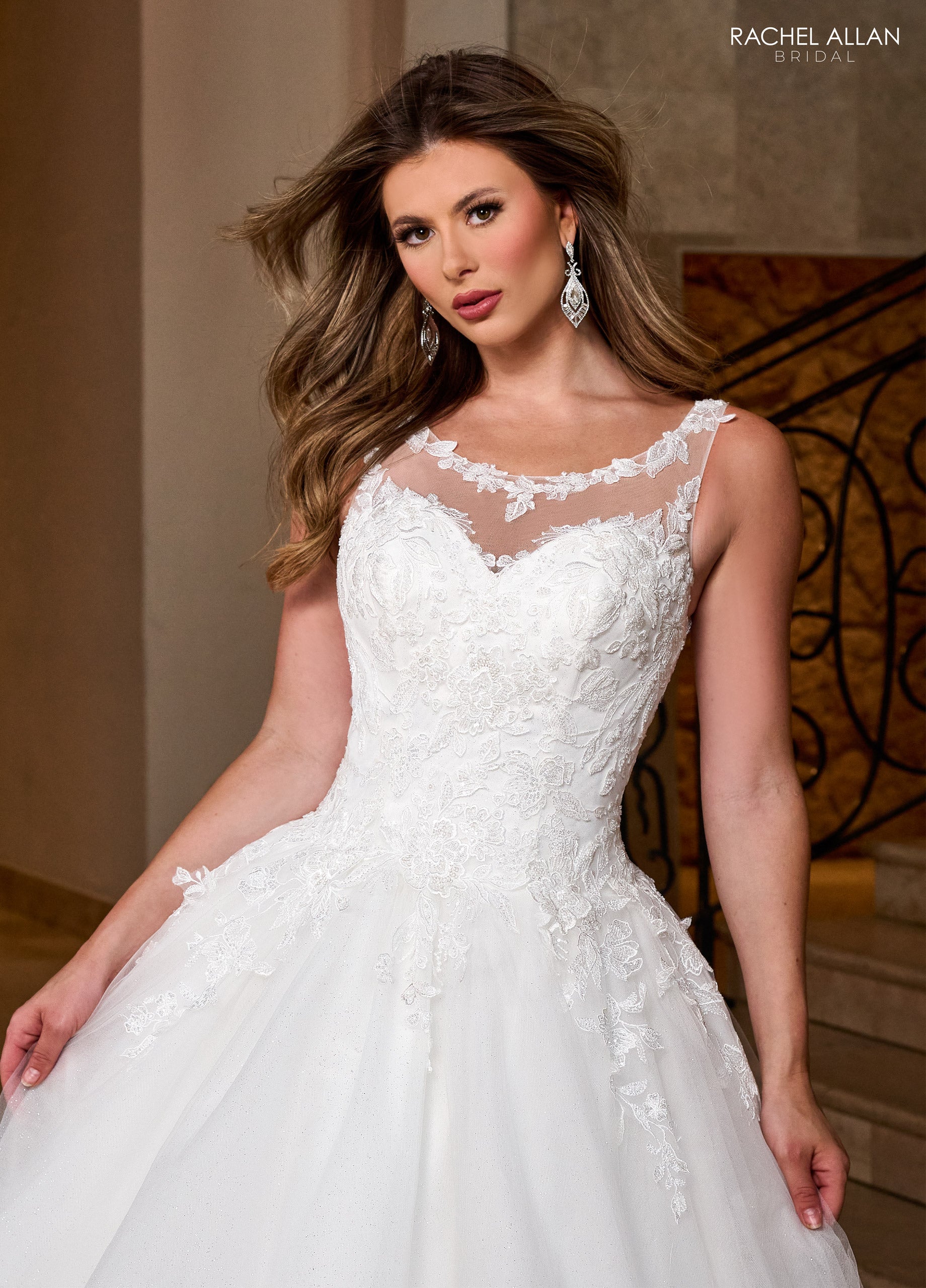 Rachel Allan RB4210 Glitter Long A Line Applique Wedding Dress