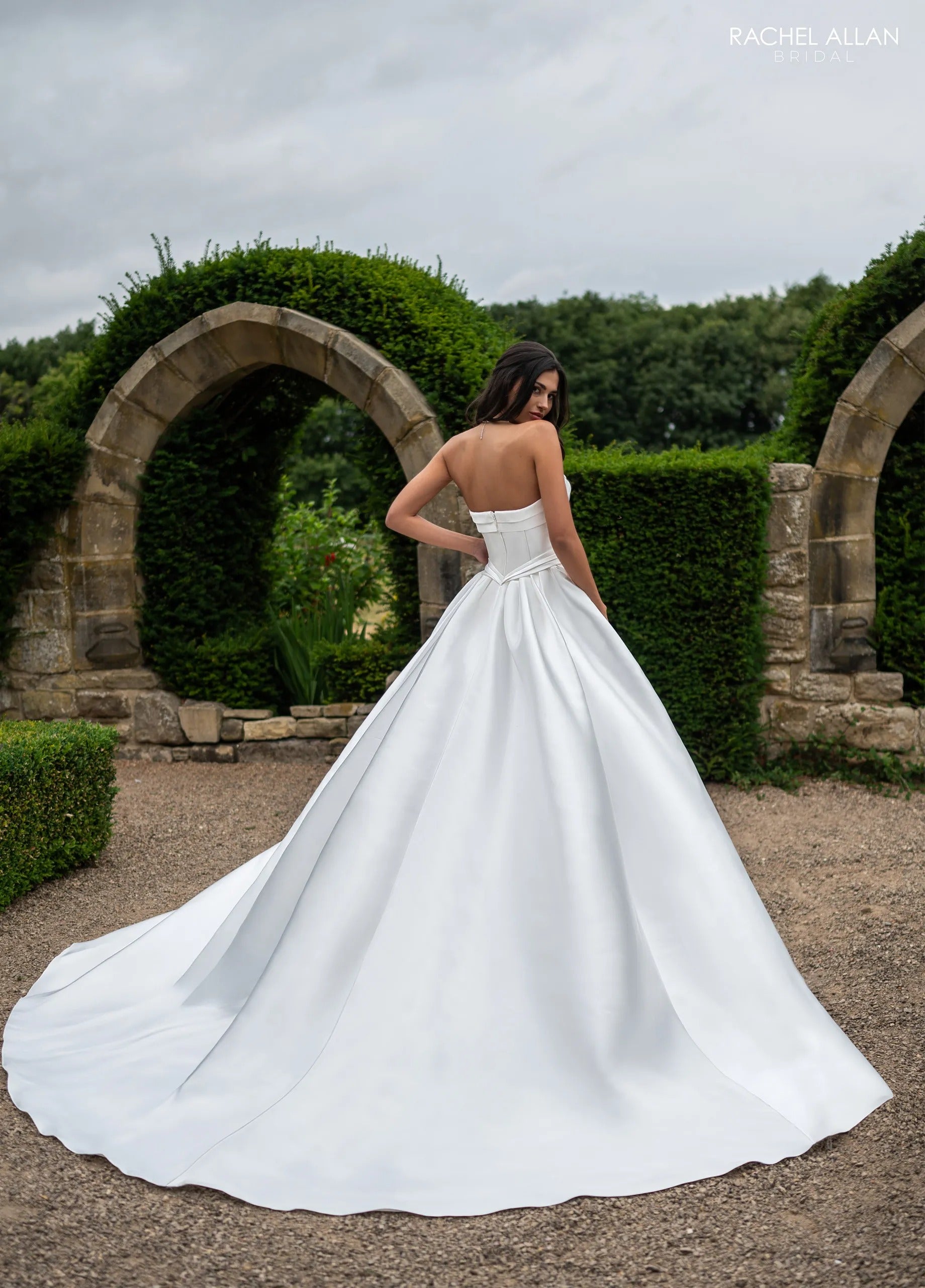 Ivory Strapless Floor-Length Mikado Bridal Mermaid Gown with Removable Overskirt Rachel Allan RB4240