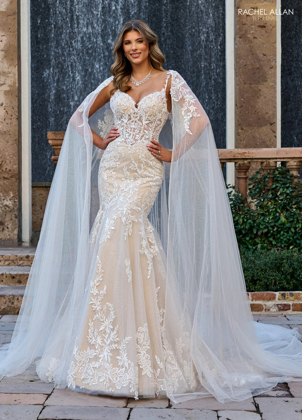 Sweetheart Floor-Length Lace Tulle Mermaid Bridal Gown with Detachable Cape Rachel Allan RB4190