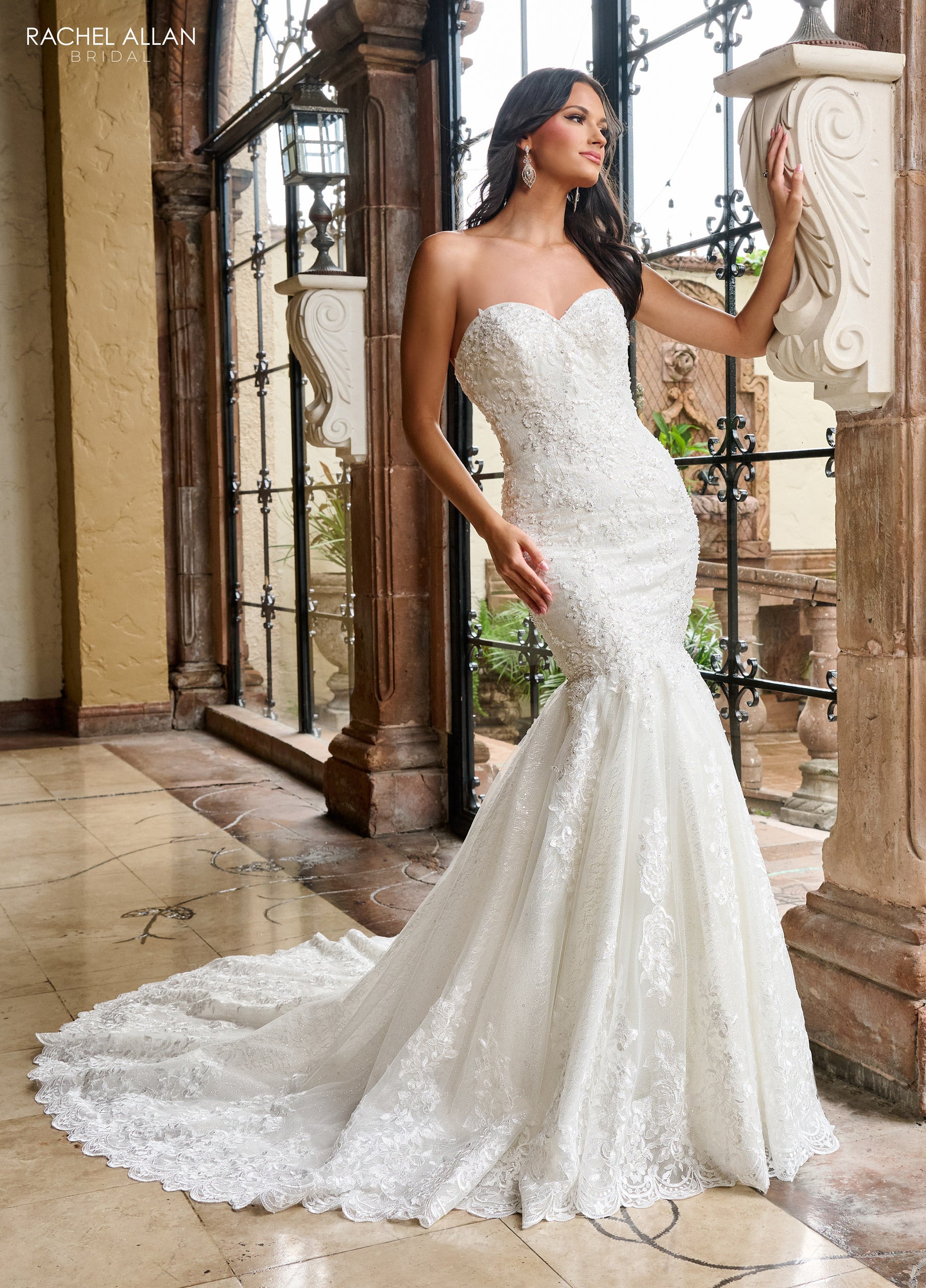 rachel allan mermaid dress Rachel Allan RB4200 Glitter Long Mermaid Detachable Cape Wedding Dress