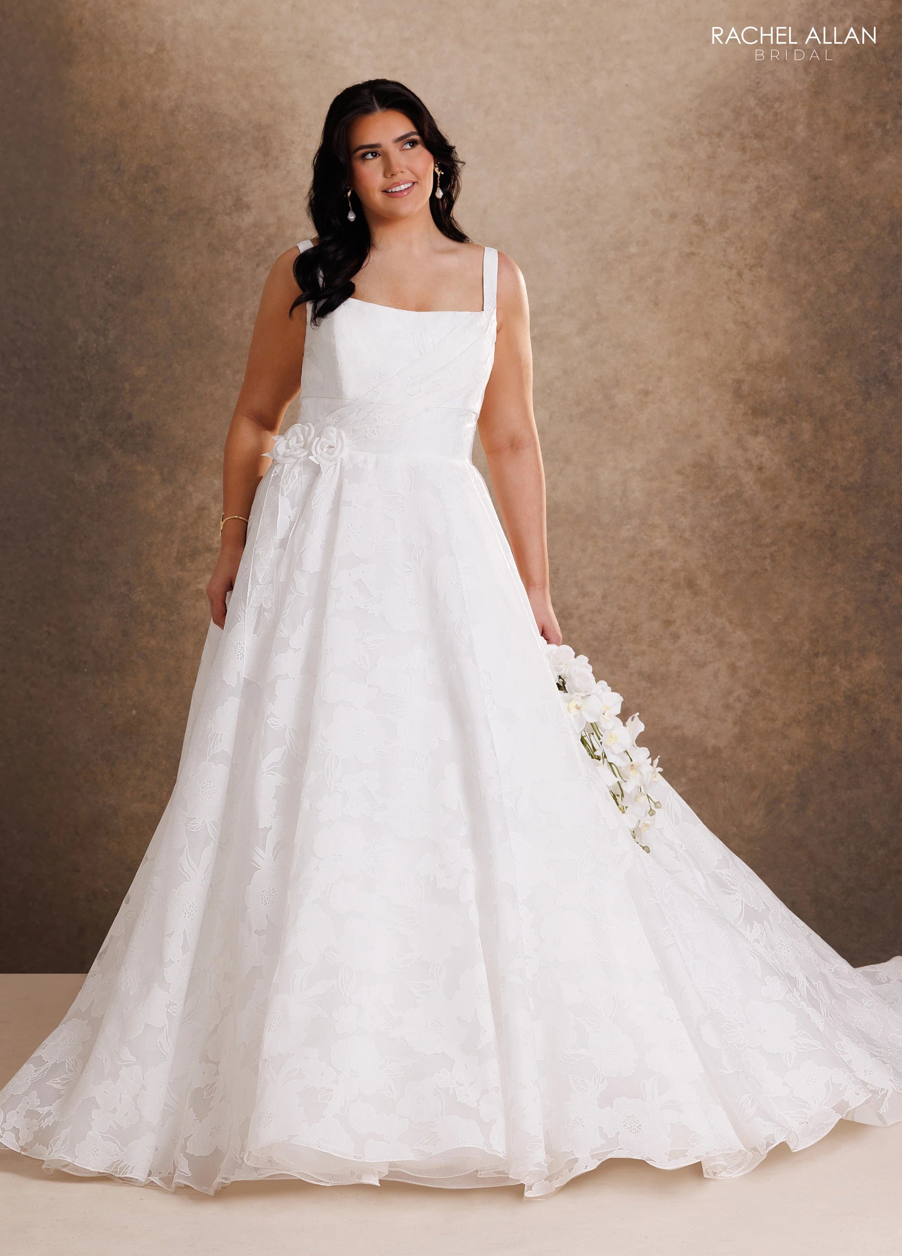 Square Neckline Floor-Length Lace Wedding Dress A-Line Rachel Allan RB4245