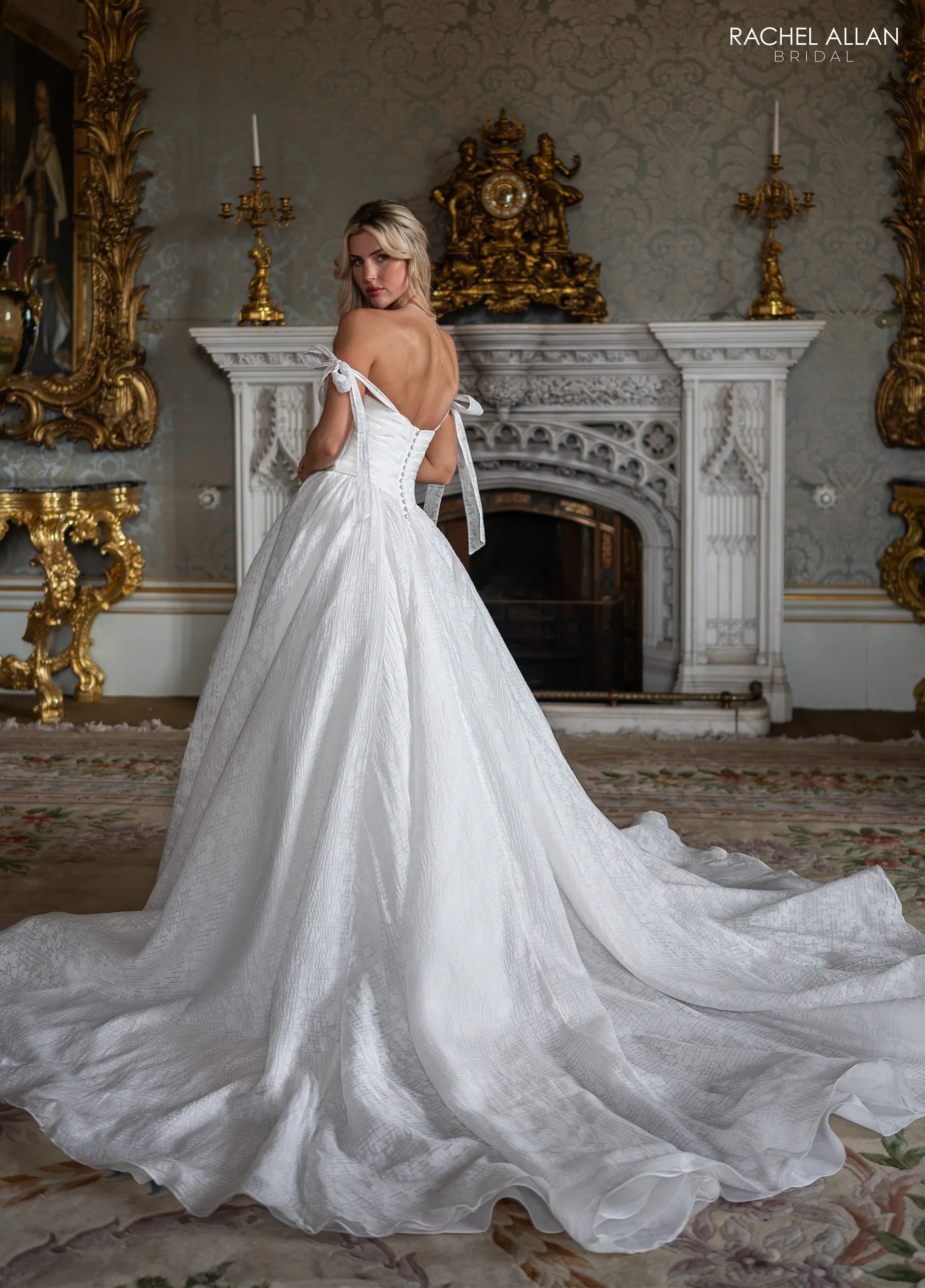 Ivory Sweetheart Floor-Length Textured Mikado Bridal Ball Gown with Tie Straps Rachel Allan RB4239