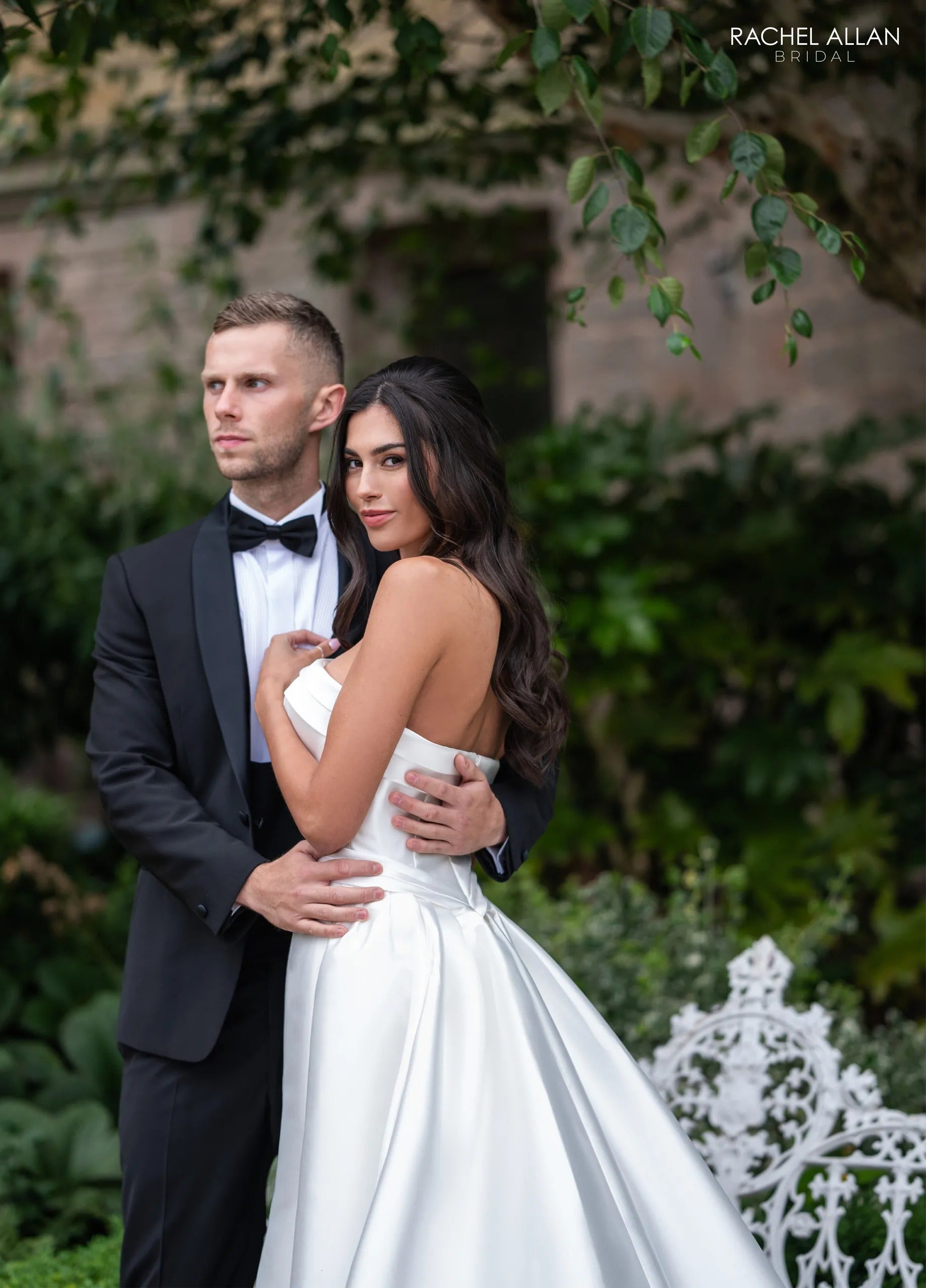 Ivory Strapless Floor-Length Mikado Bridal Mermaid Gown with Removable Overskirt Rachel Allan RB4240