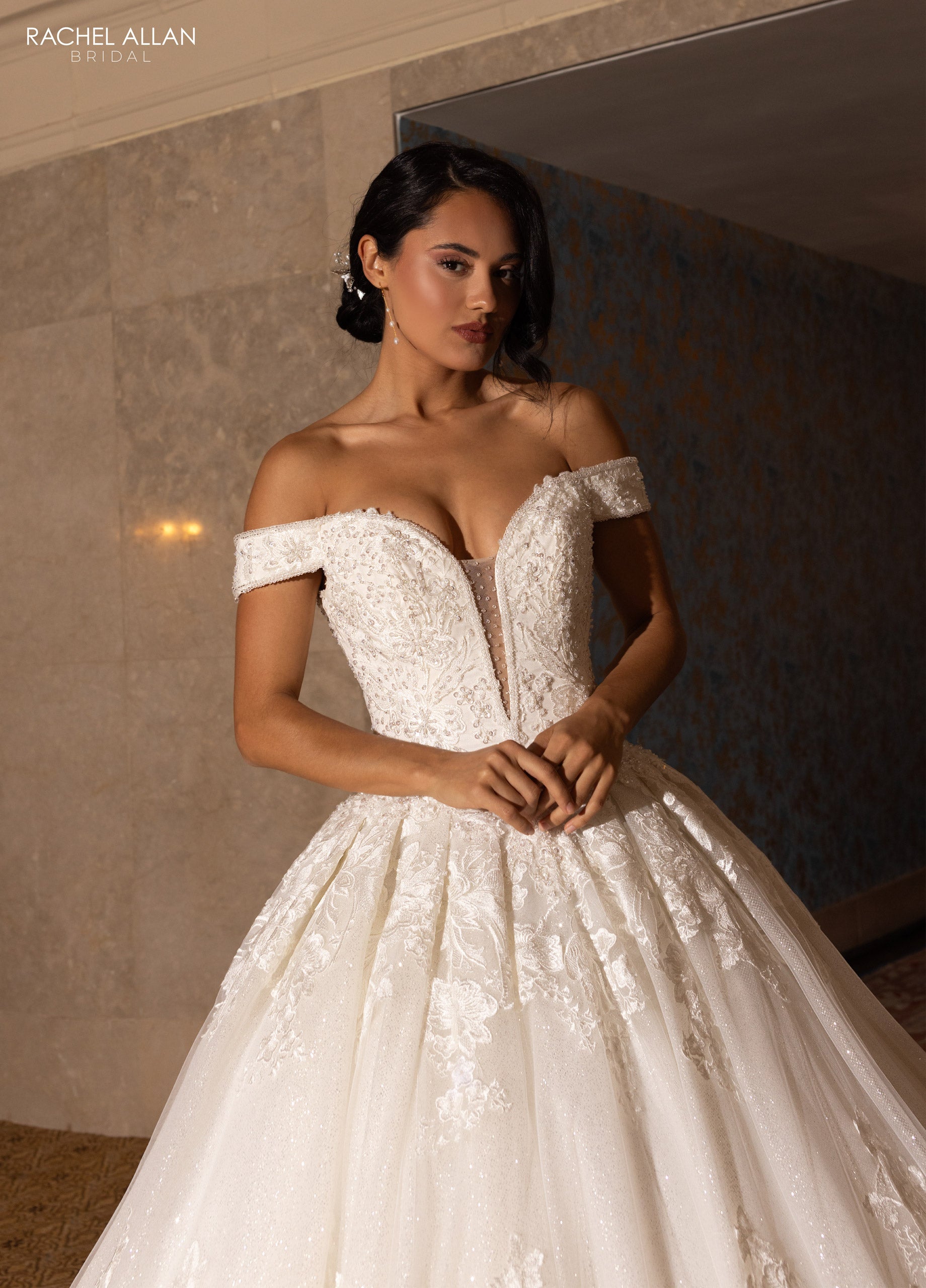 Rachel Allan RB4201 Long Ball Gown Glitter Wedding Dress