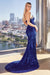 Prom Dresses Long Sequin with Matching Gloves Slit Prom Gown Royal