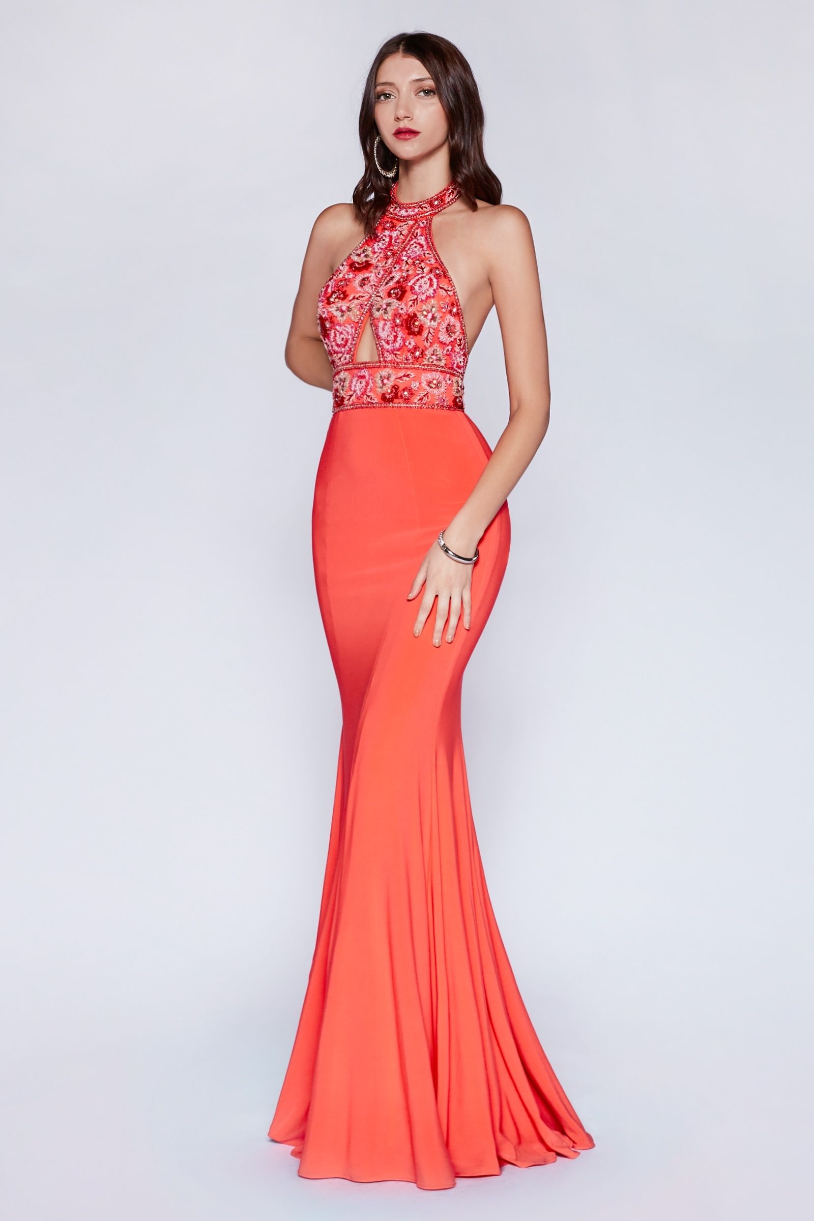 Prom Dresses Long Formal Beaded Fitted Mermaid Prom Dress Coral